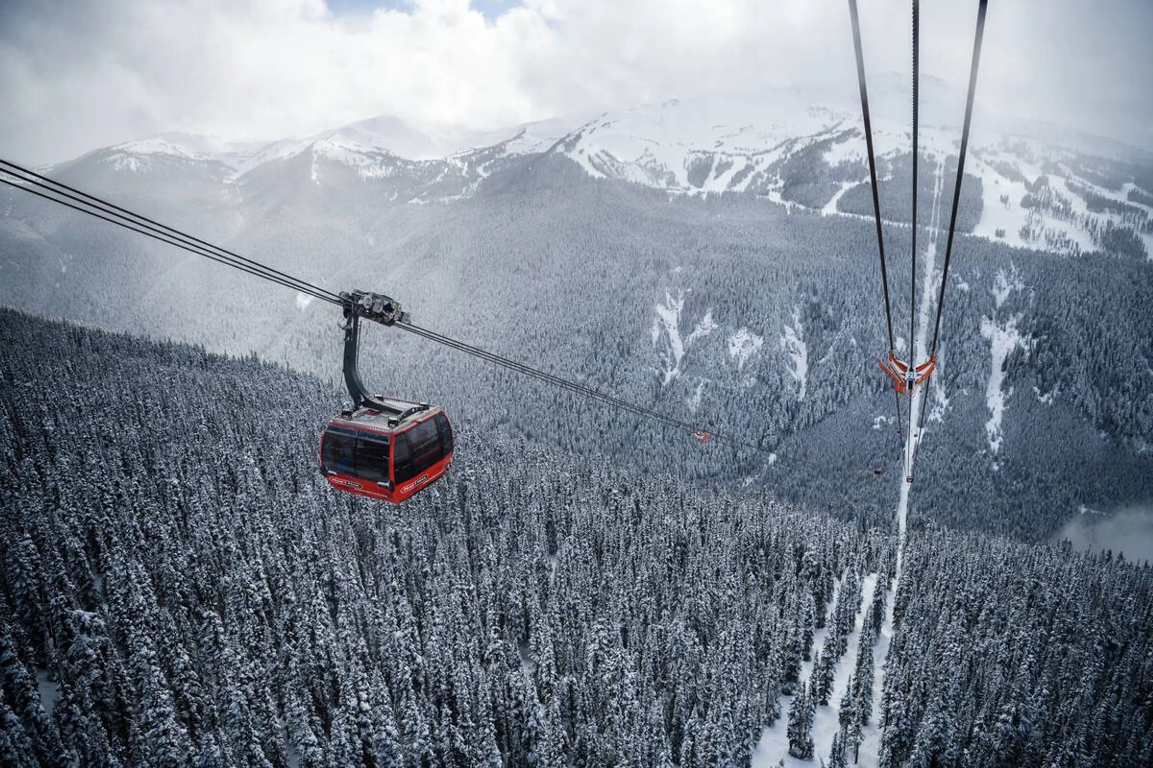 View of the Peak 2 Peak Gondola in winter.