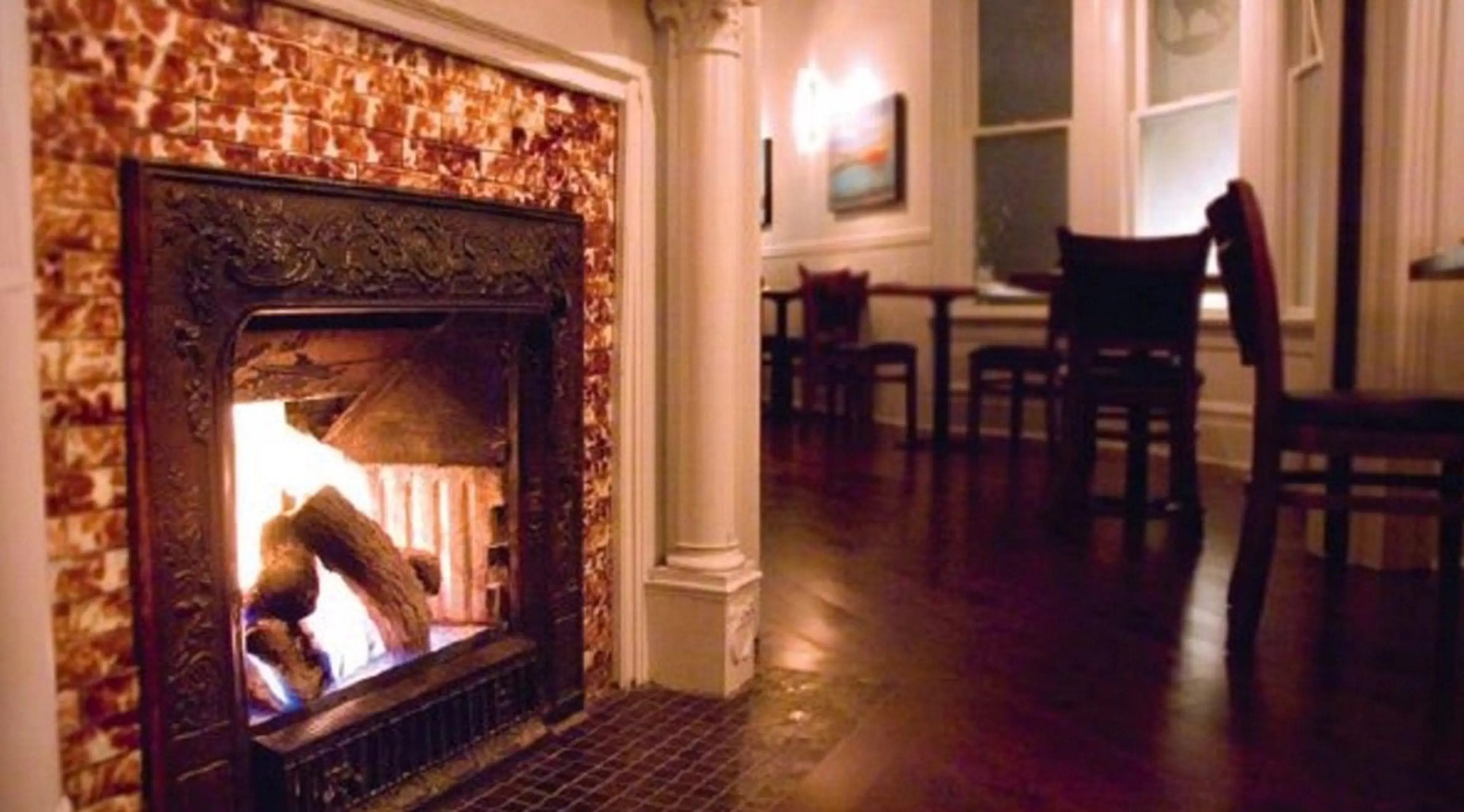 The cozy fireplace at Lupo in Vancouver