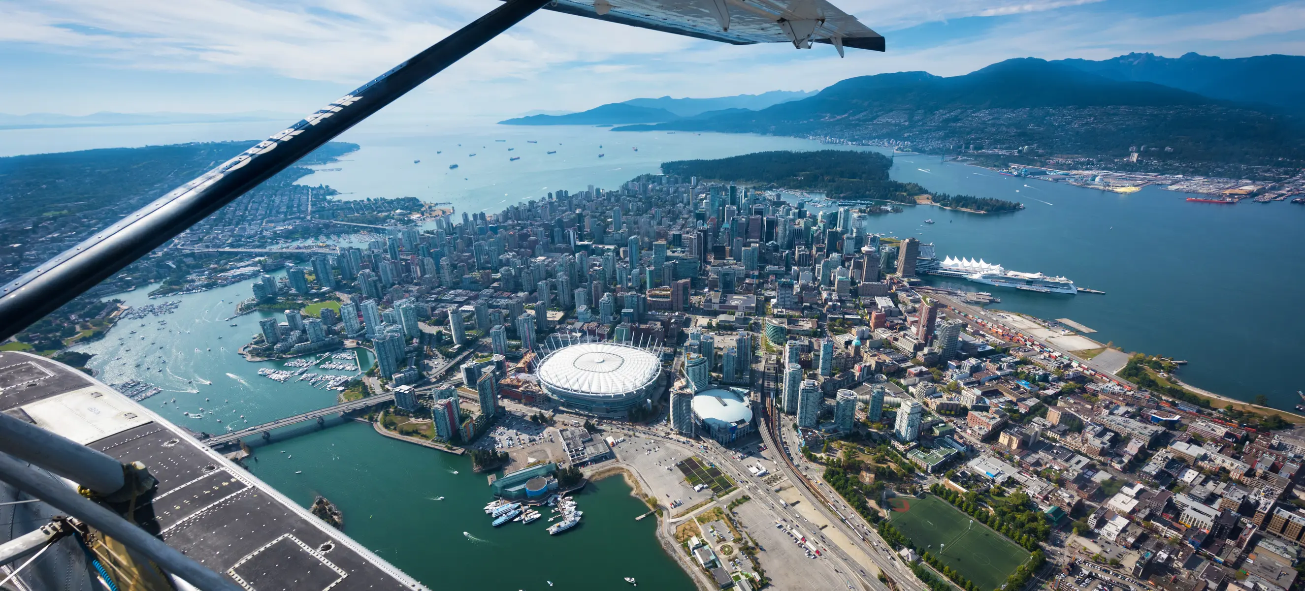 Seaplane over downtown Vancouver