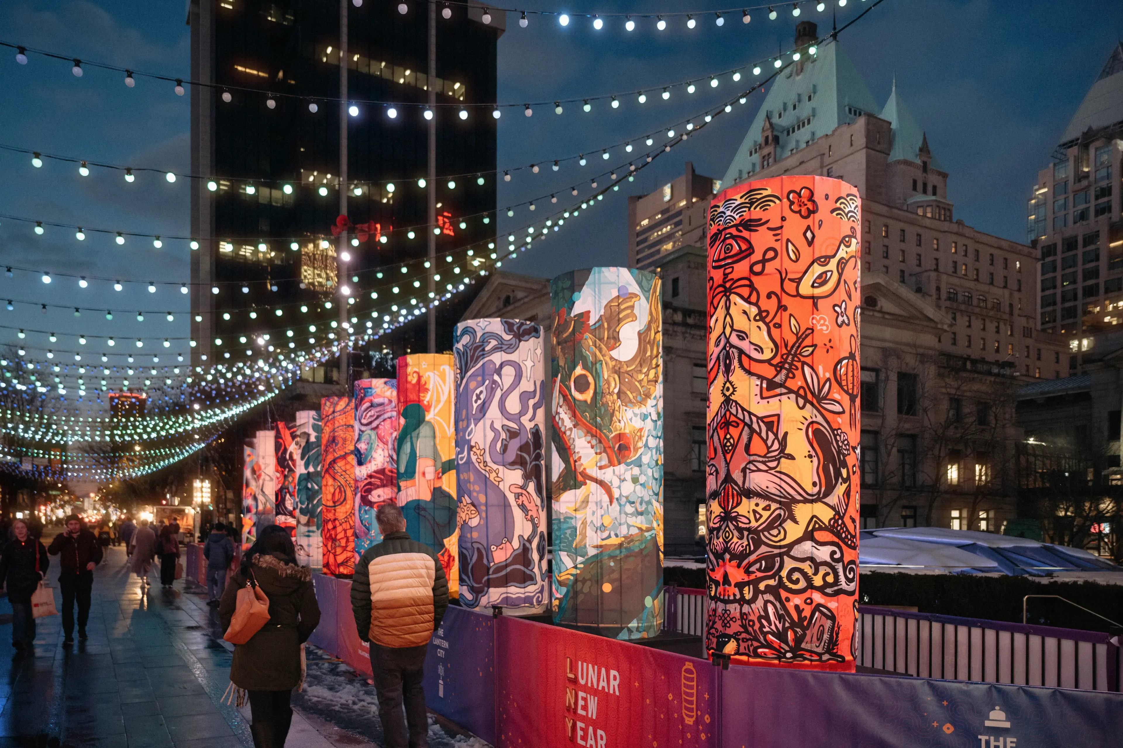 Light installations and lanterns at the Lantern City event in Vancouver during Lunar New Year.