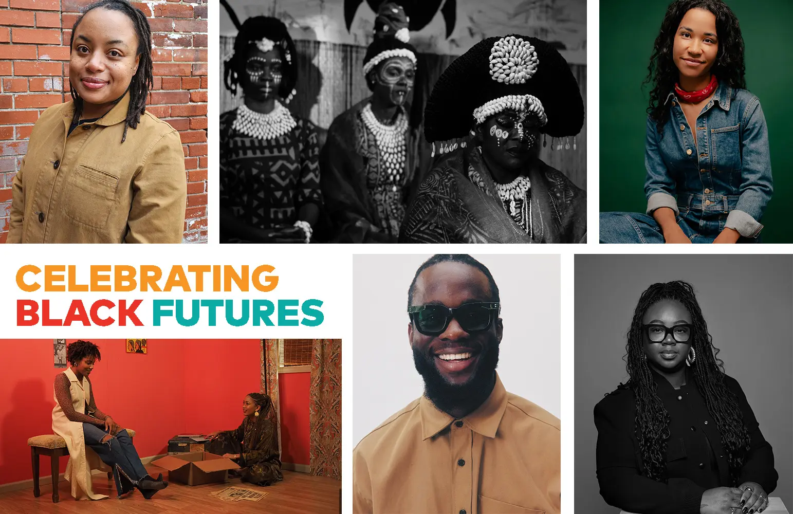 A graphic showing artists and performers appearing at Celebrating Black Futures events at the Vancouver Art Gallery