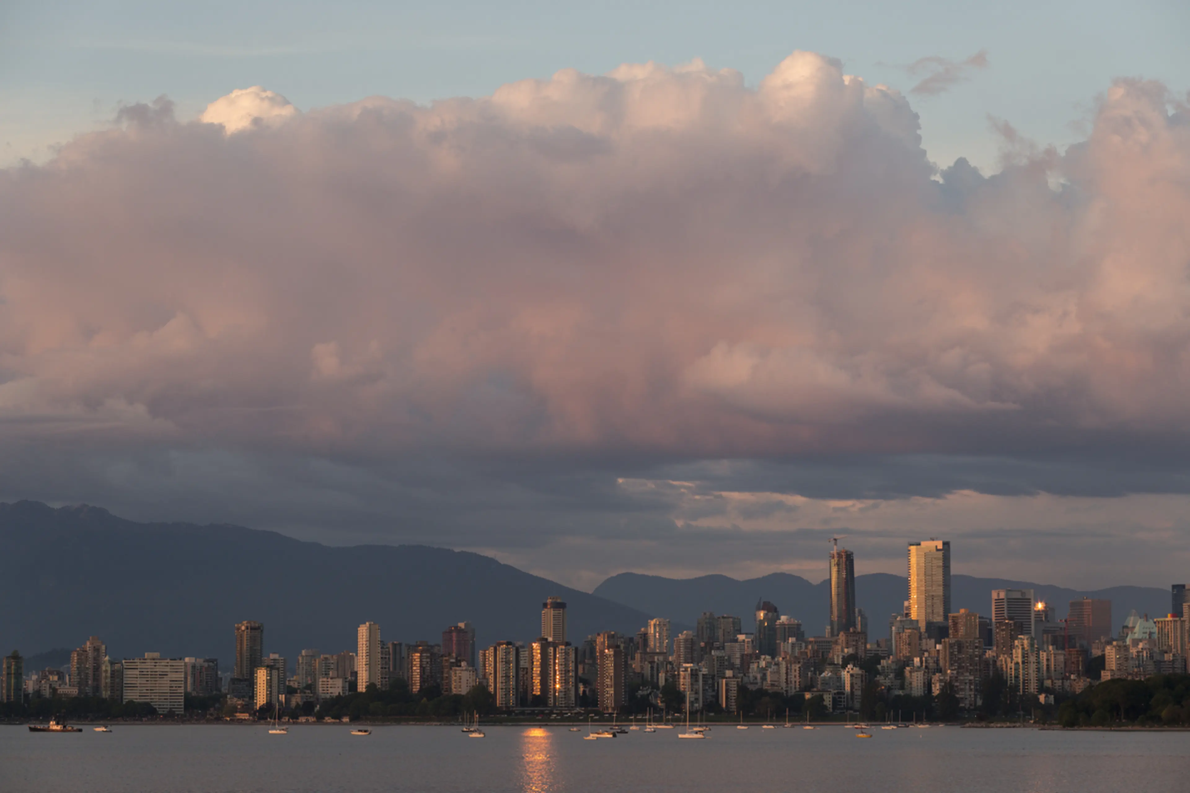 Sunset over the Vancouver skyline from Jericho Beach