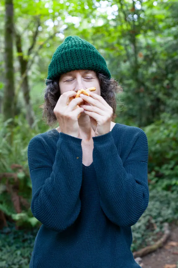 Chef Robin Kort of Swallow Tail Tours foraging for mushrooms