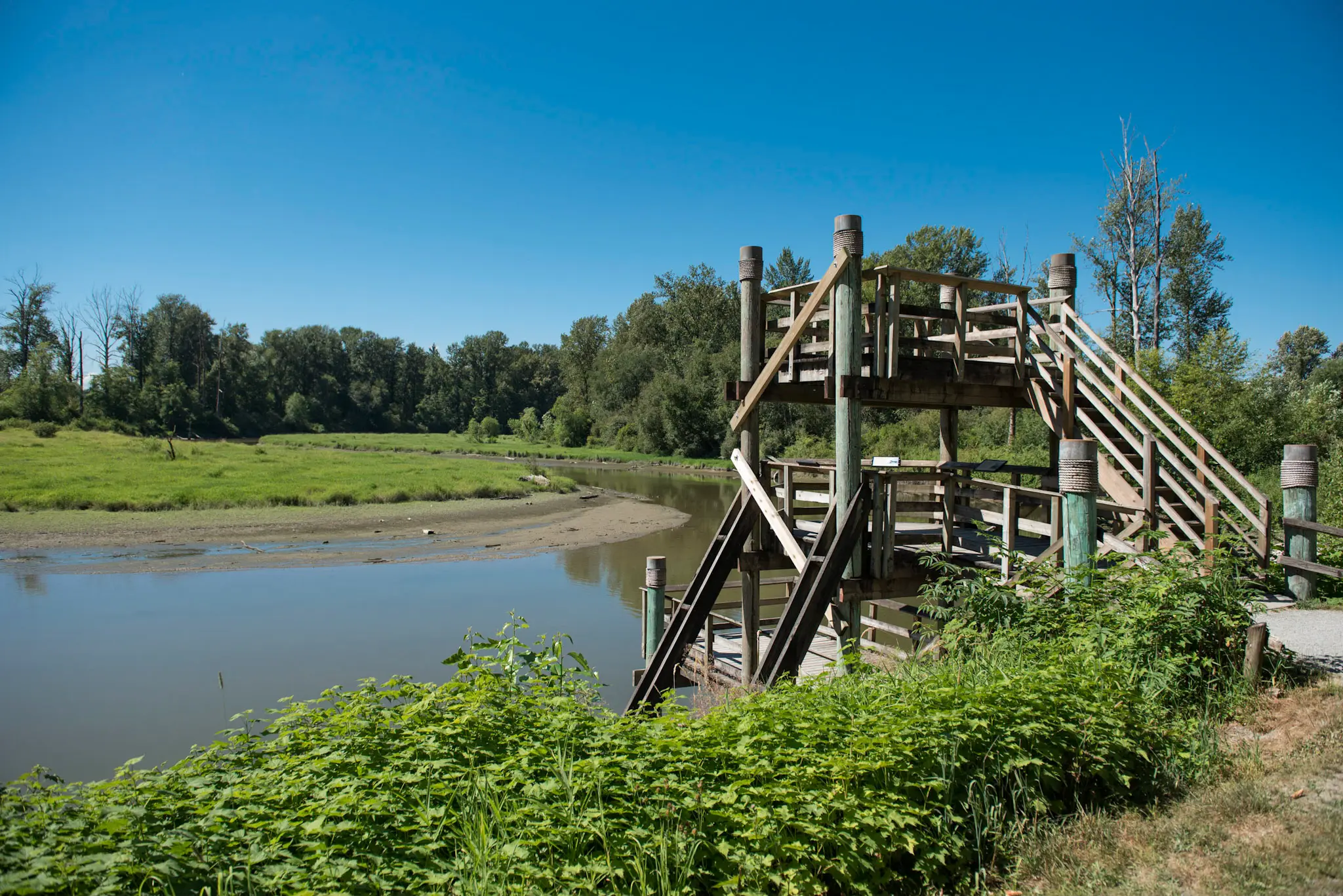 Wooden wildlife observation tower in the Riverfront section of Kanaka Creek Regional Park