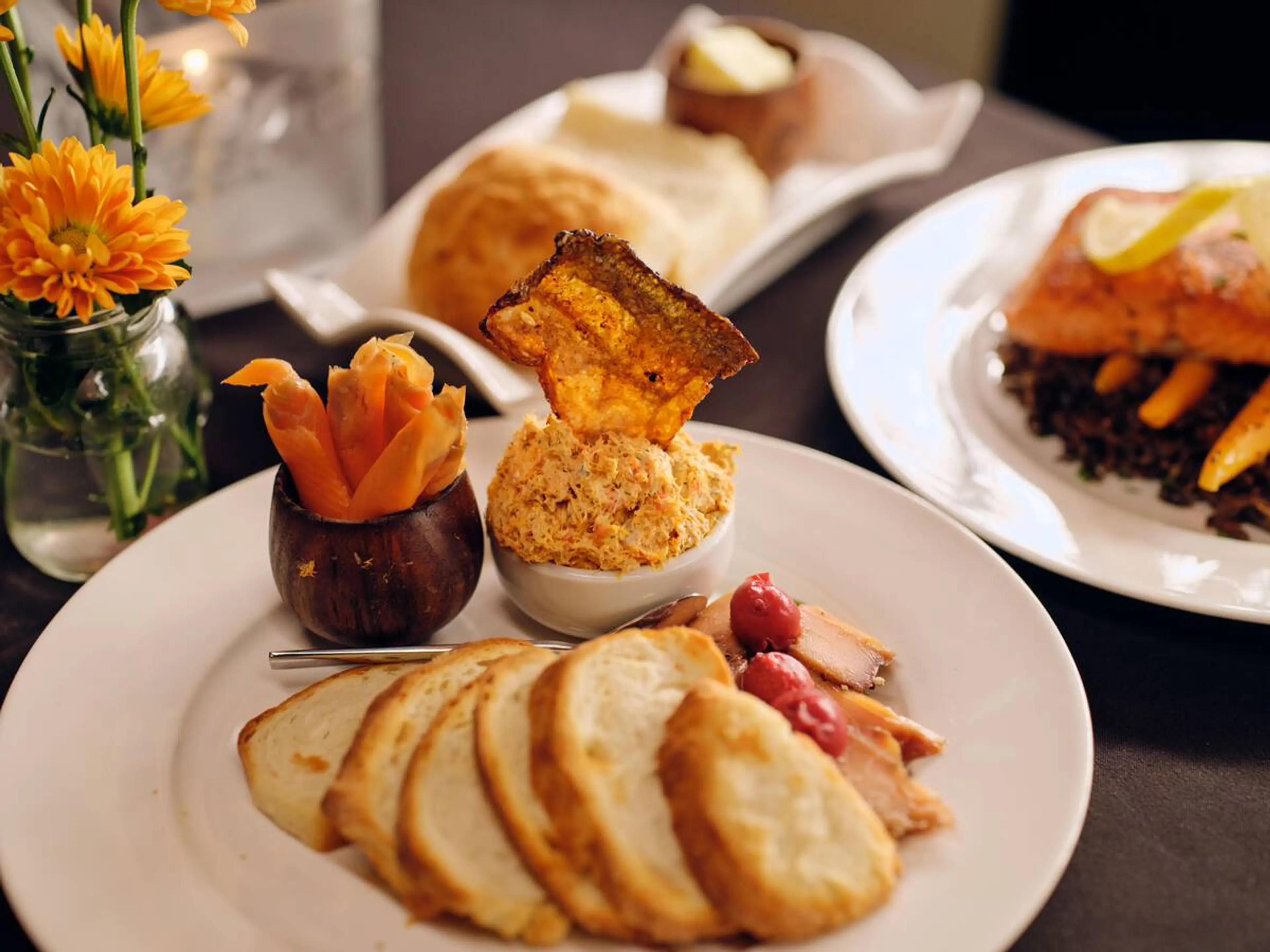 A detailed close shot of a plate of food at Salmon N Bannock in Vancouver.