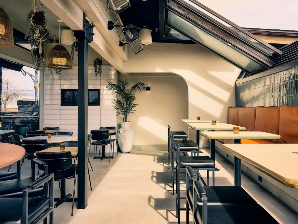 The retractable roof at Social YVR's rooftop patio.