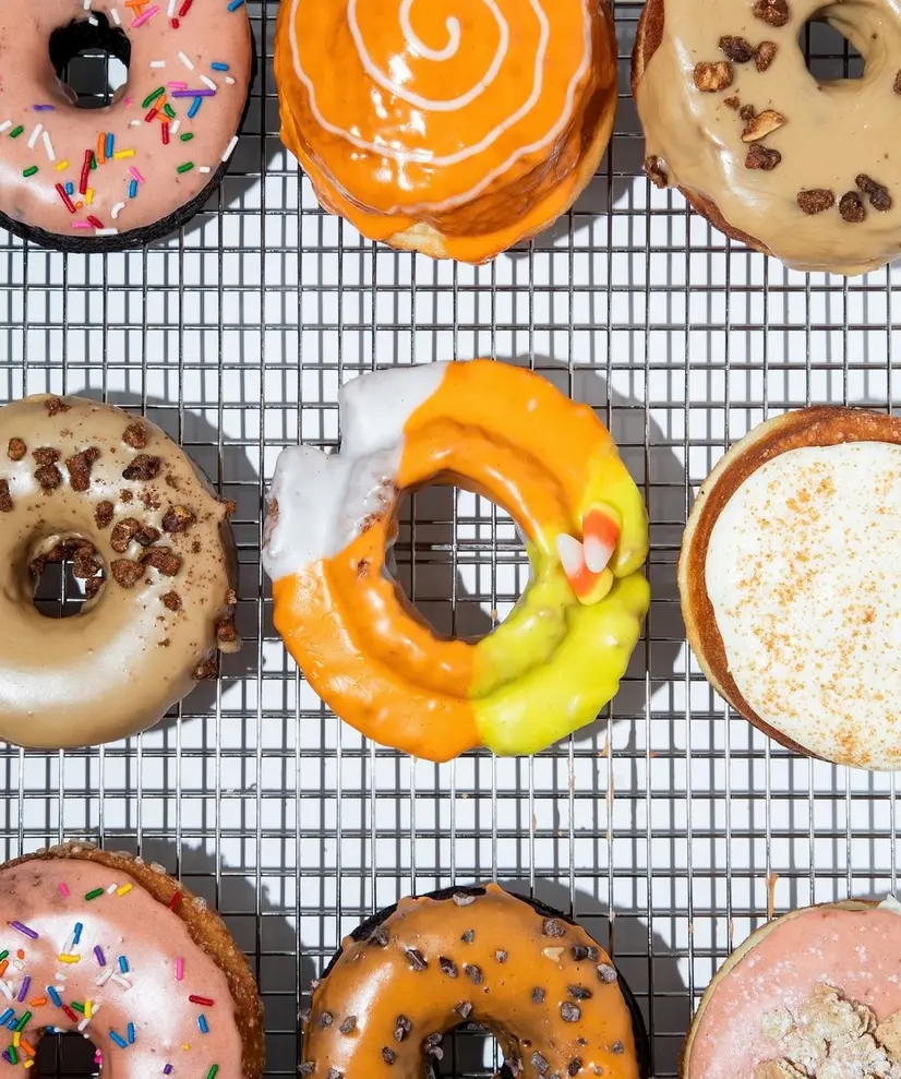 A tray of seasonal fall doughnuts from Lucky's Doughnts