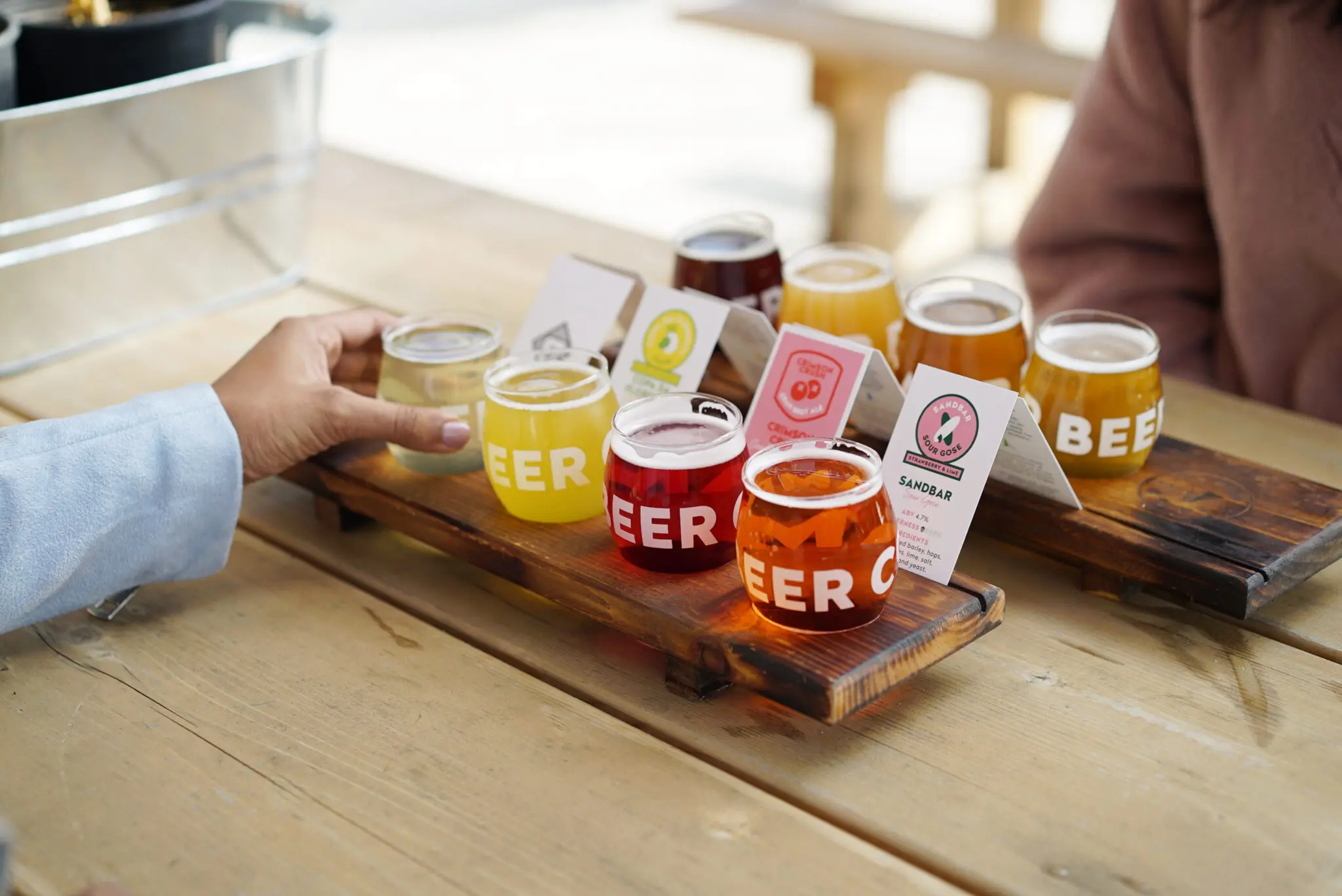 A flight of beers at Camp Beer Co in Langley