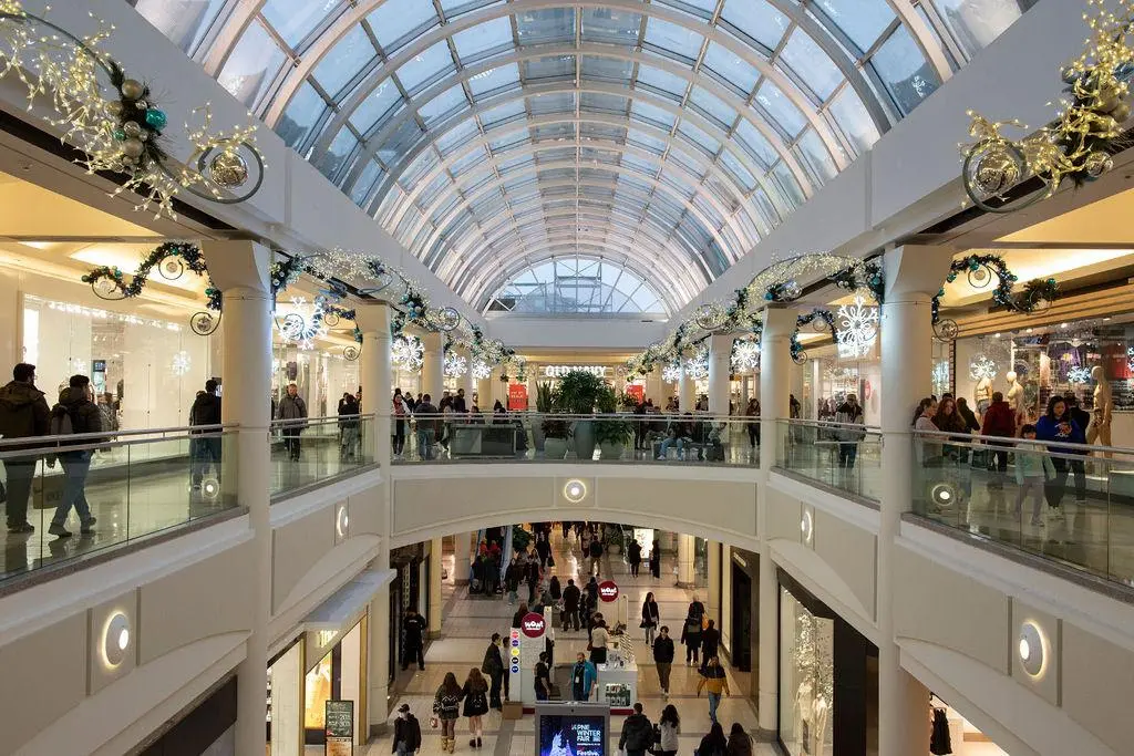 Holiday decorations inside Metropolis at Metrotown in Burnaby