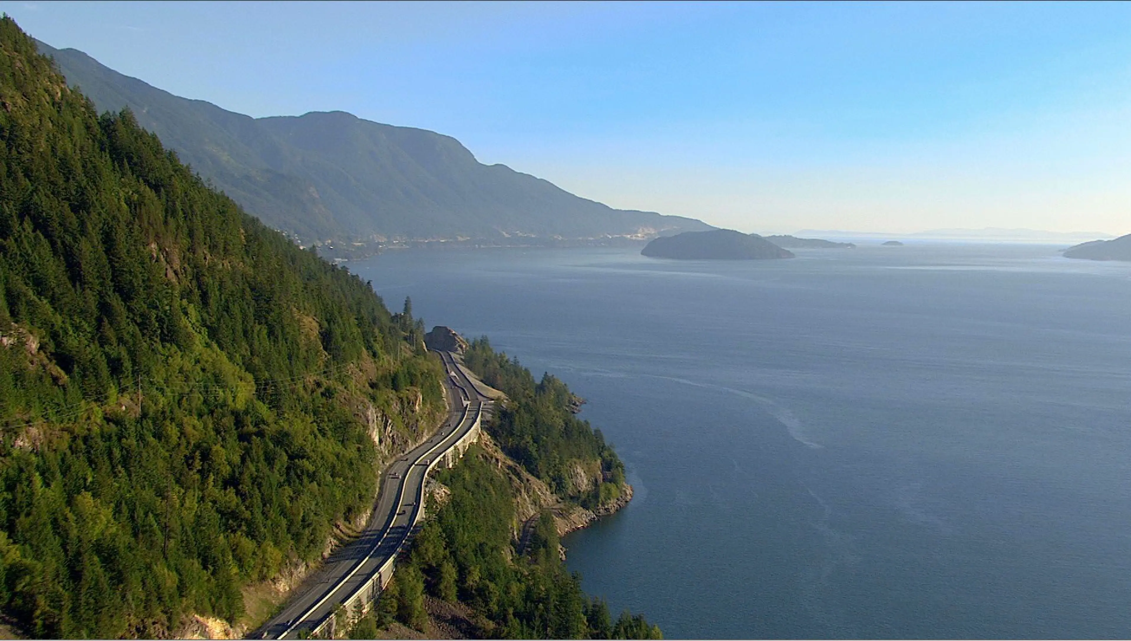 Aerial view Sea to Sky Highway Vancouver to Squamish.