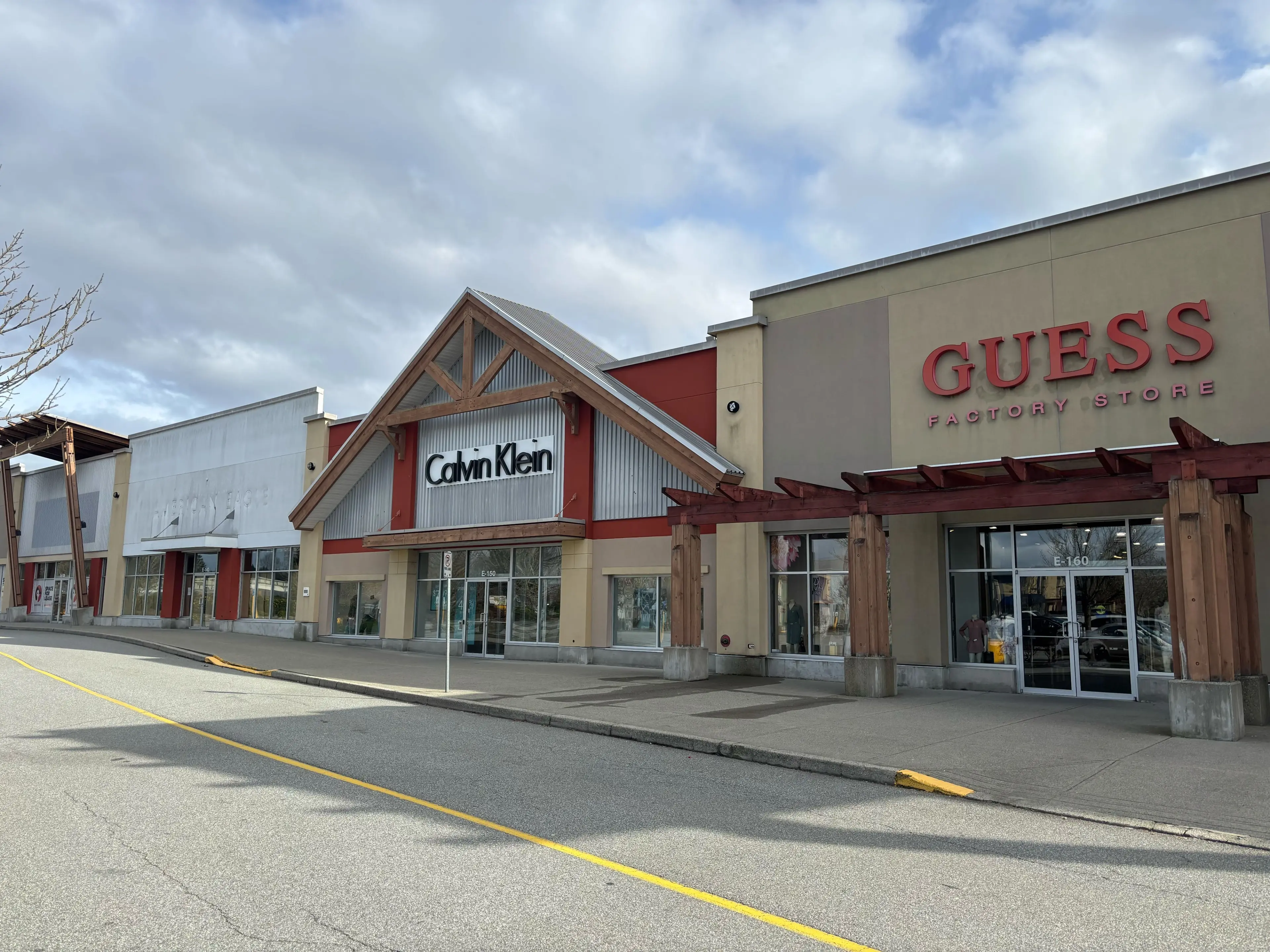 Exterior of the shops at the Queensborough Landing Outlet Mall