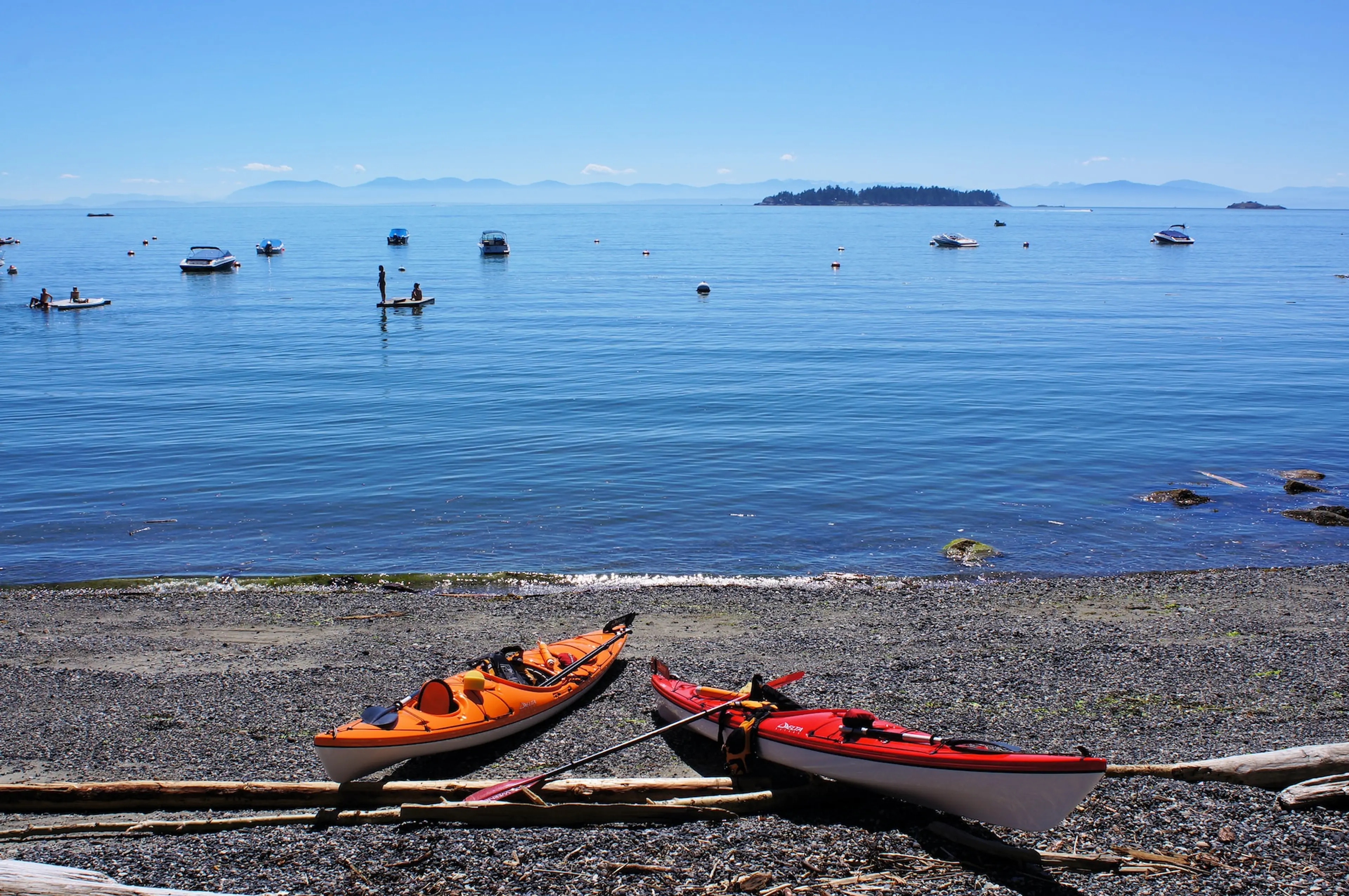 kayaks on a beach on Bowen Island