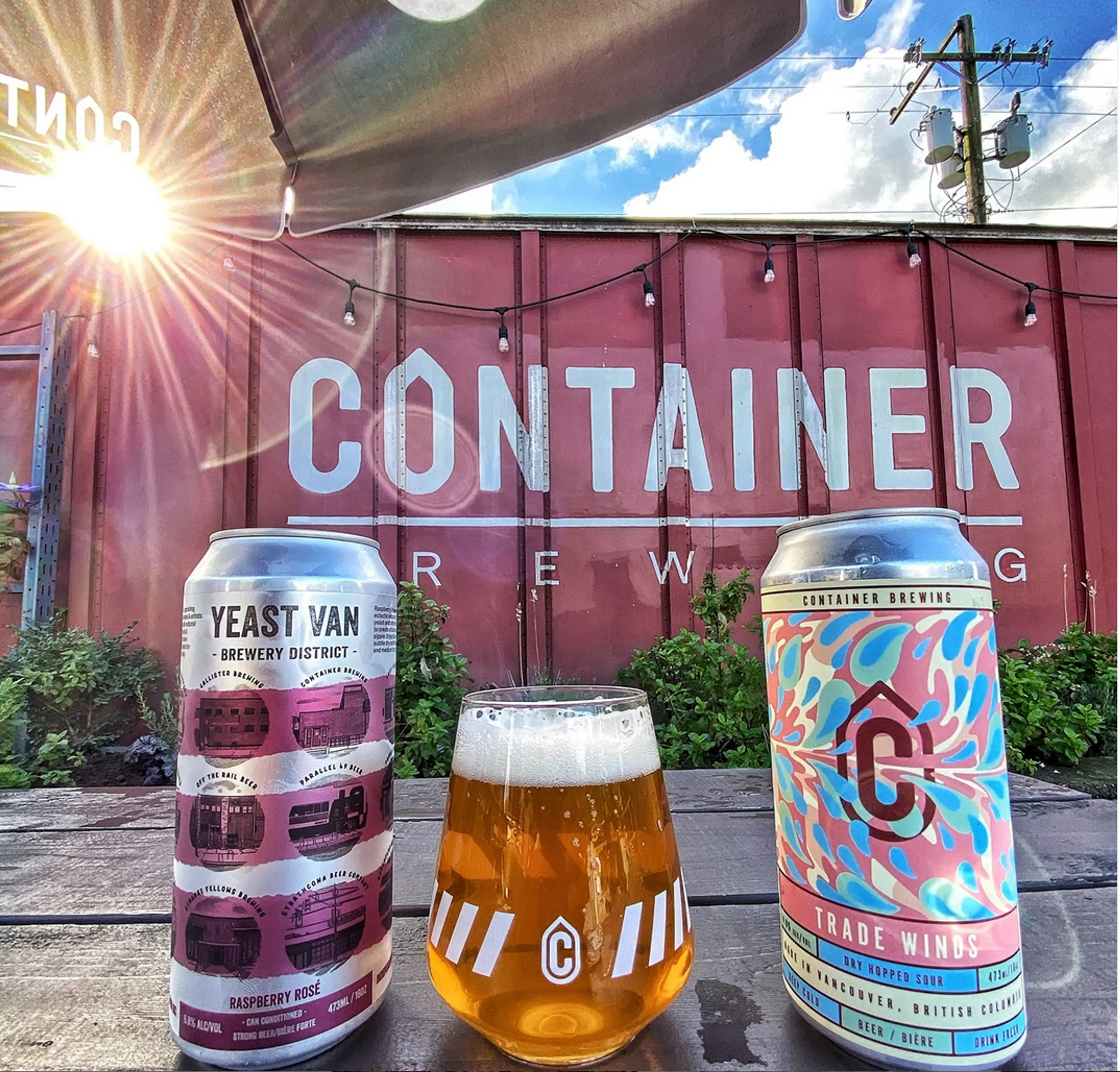 A selection of beers on the patio at Container Brewing in Vancouver