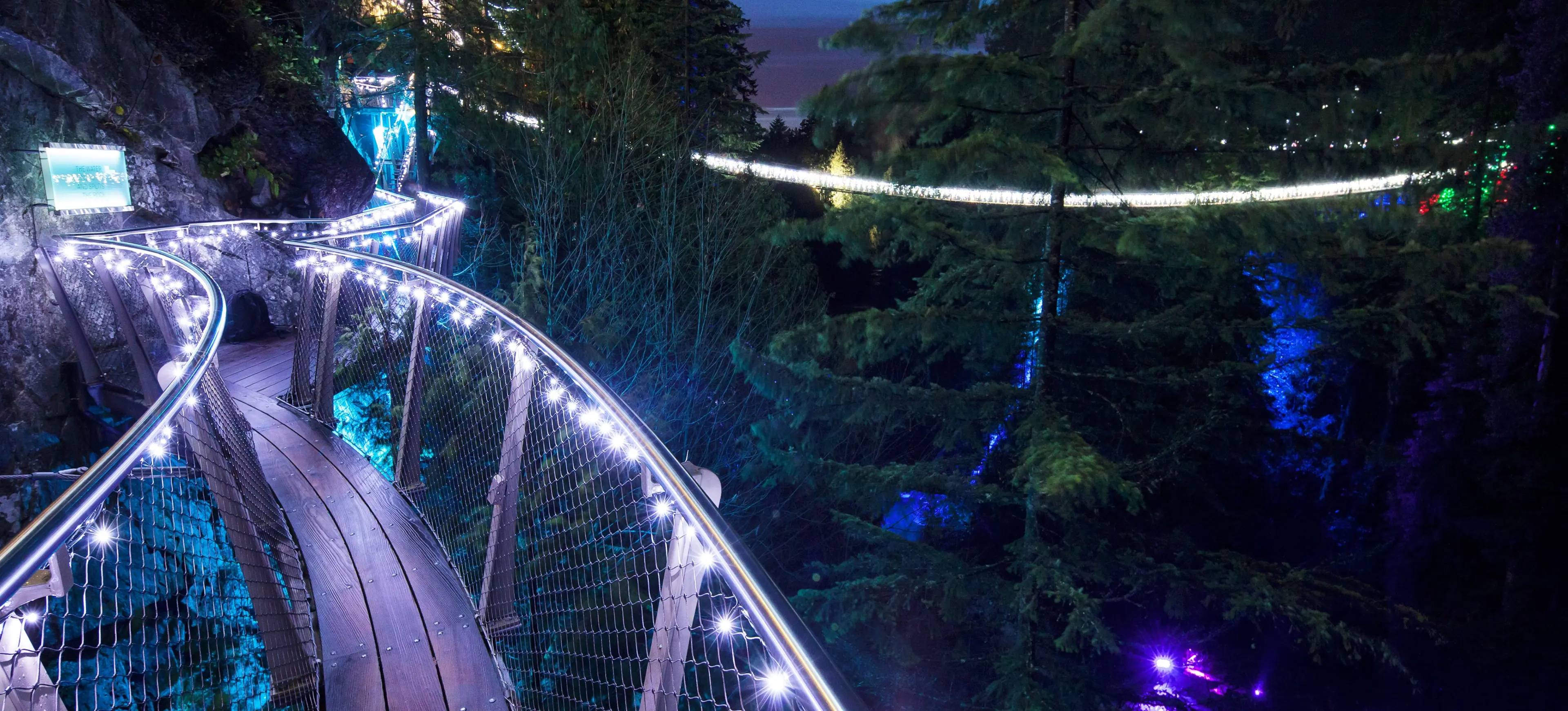 w-5355h-3517-d8c3b1-Canyon Lights - Cliffwalk with Capilano Suspension Bridge in the background