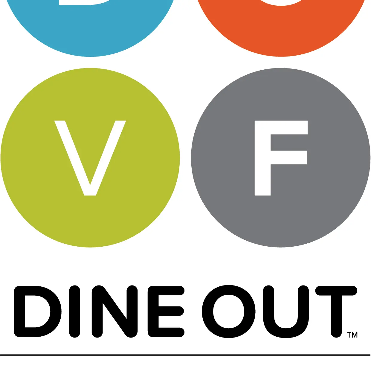 Four colored circles with letters D, O, V, F and text below reading Dine Out Vancouver Festival.