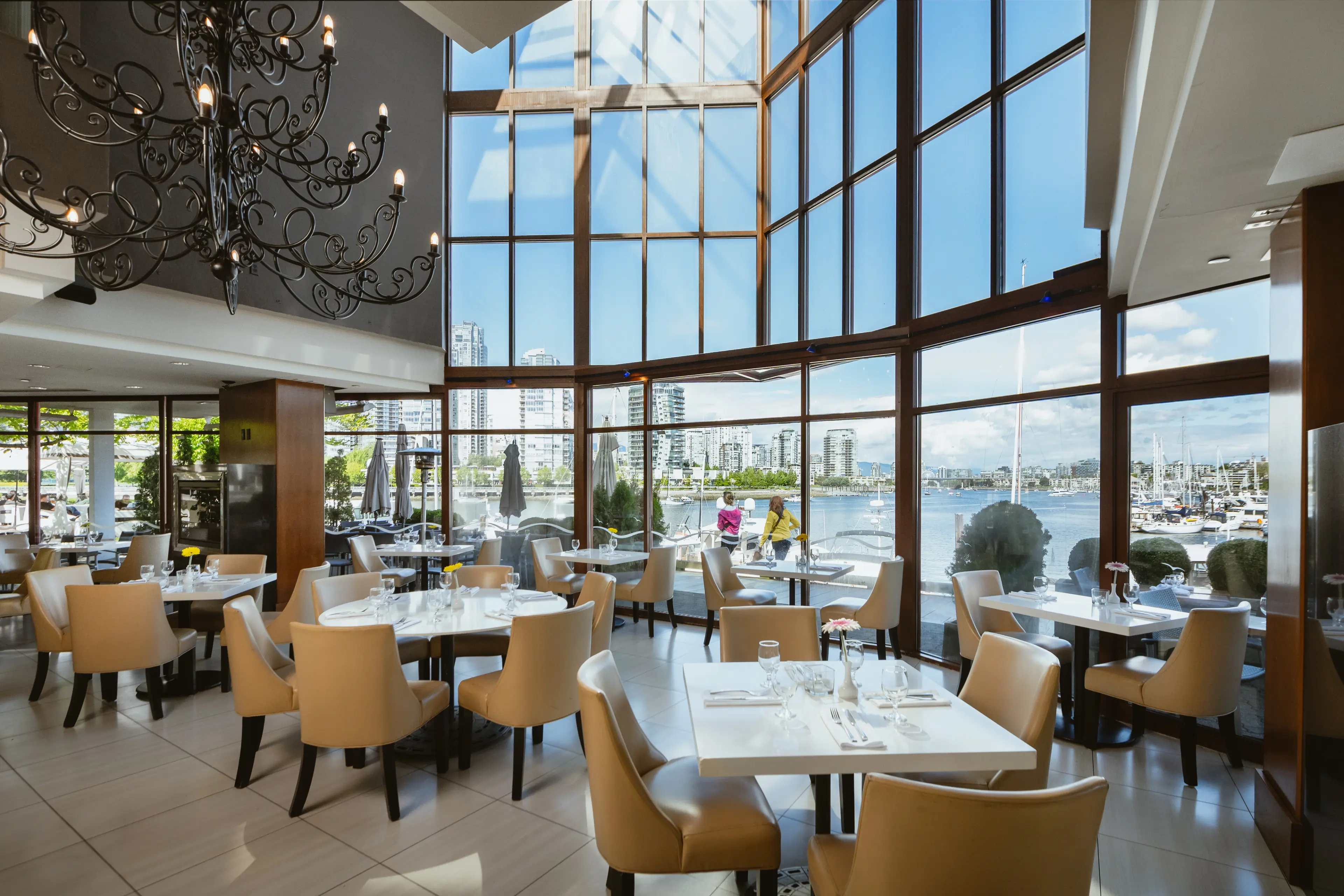 Interior image of the restaurant at the Granville Island Hotel in Vancouver.
