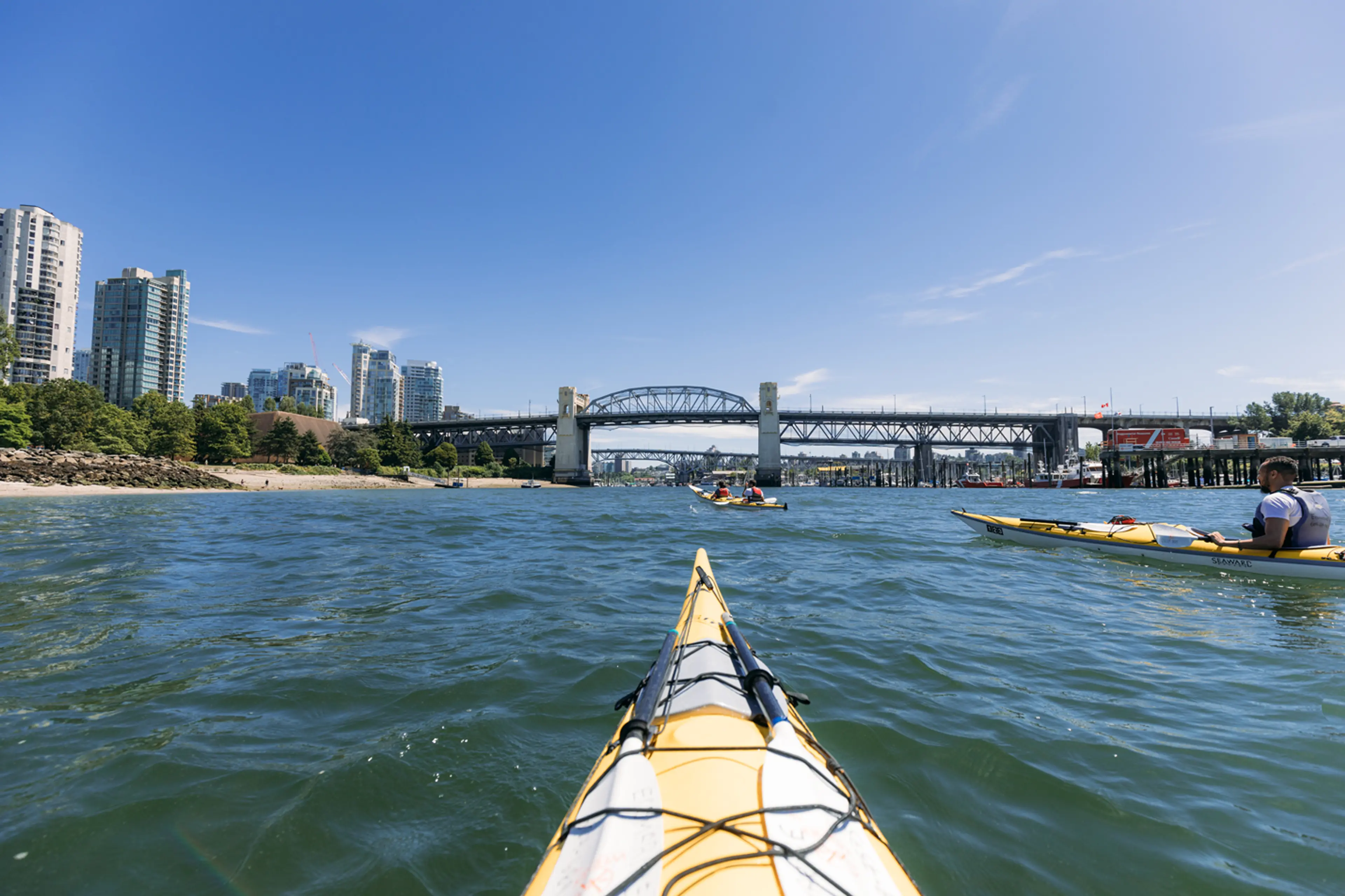 A kayak near the Burrard Street Bridge in Vancouver