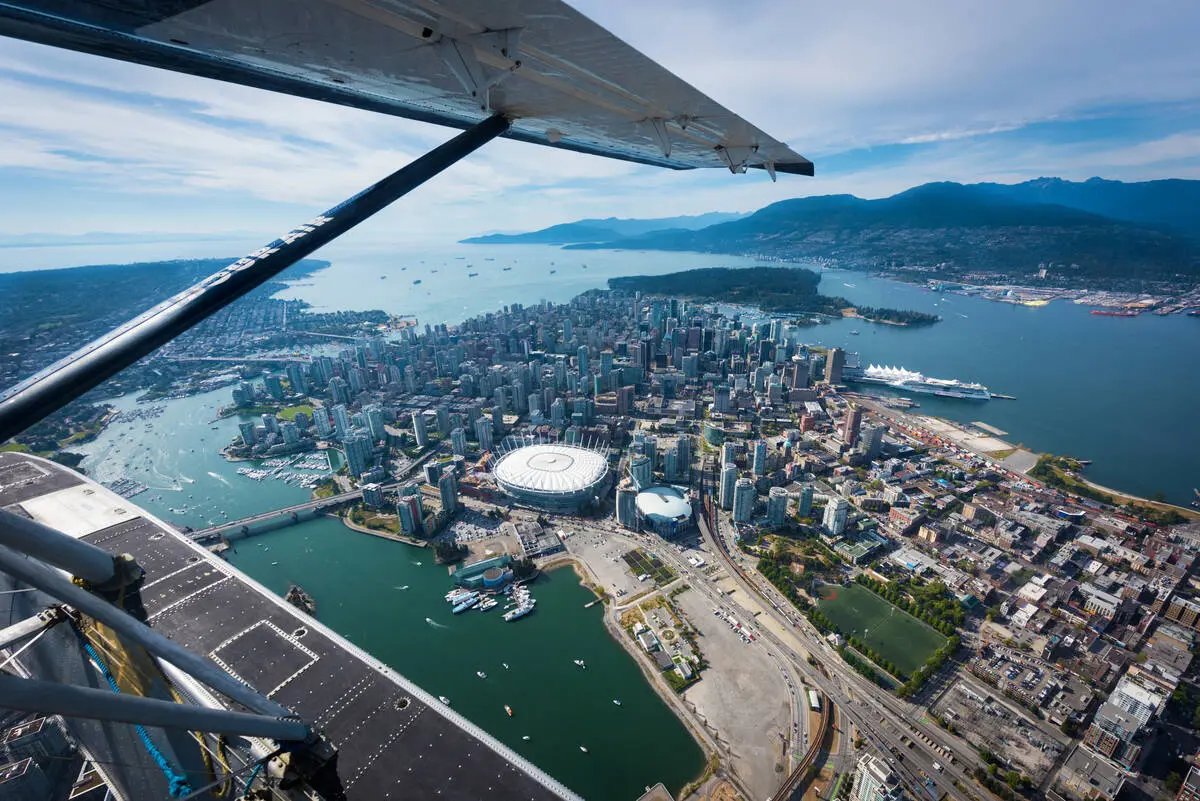 Looking down on Vancouver from a seaplane