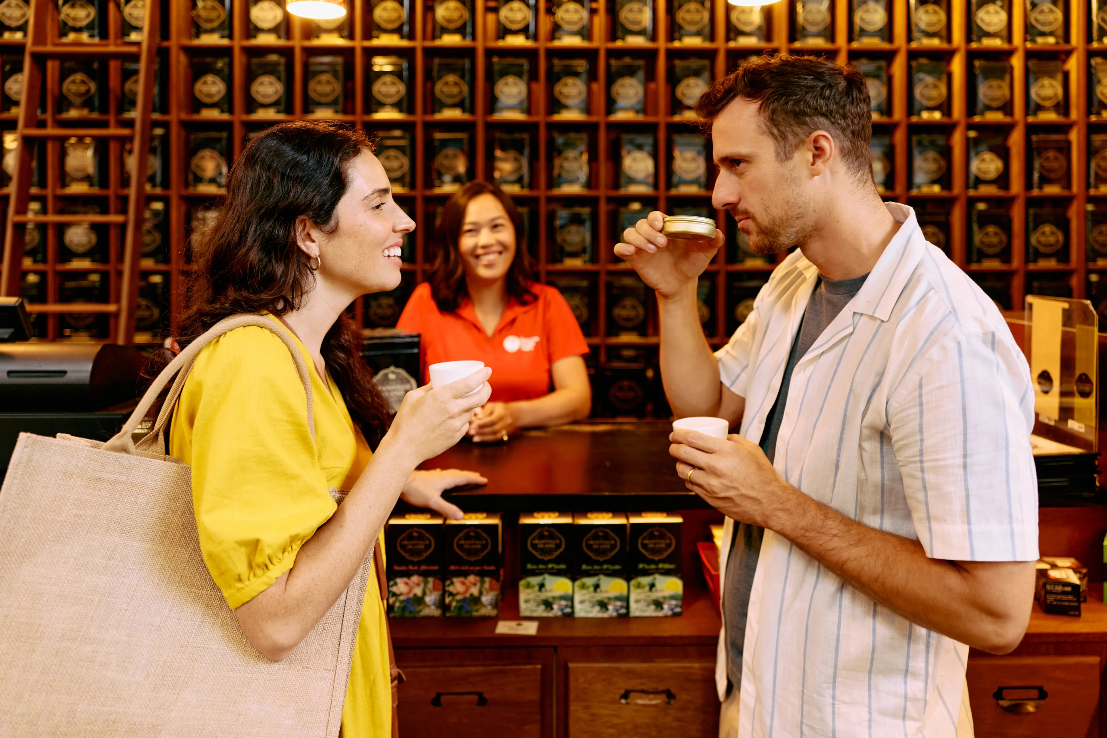 Two people taking a Foodie Tour on Granville Island in Vancouver.