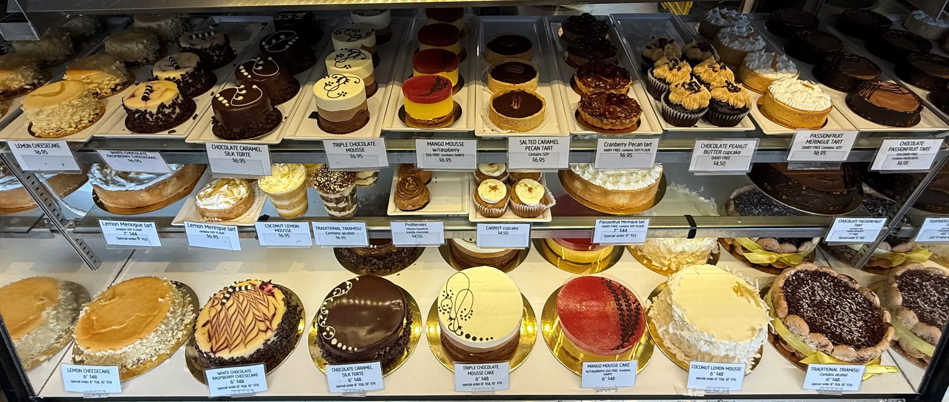 A large variety of cakes at the Lemonade Gluten Free Bakery in Vancouver.