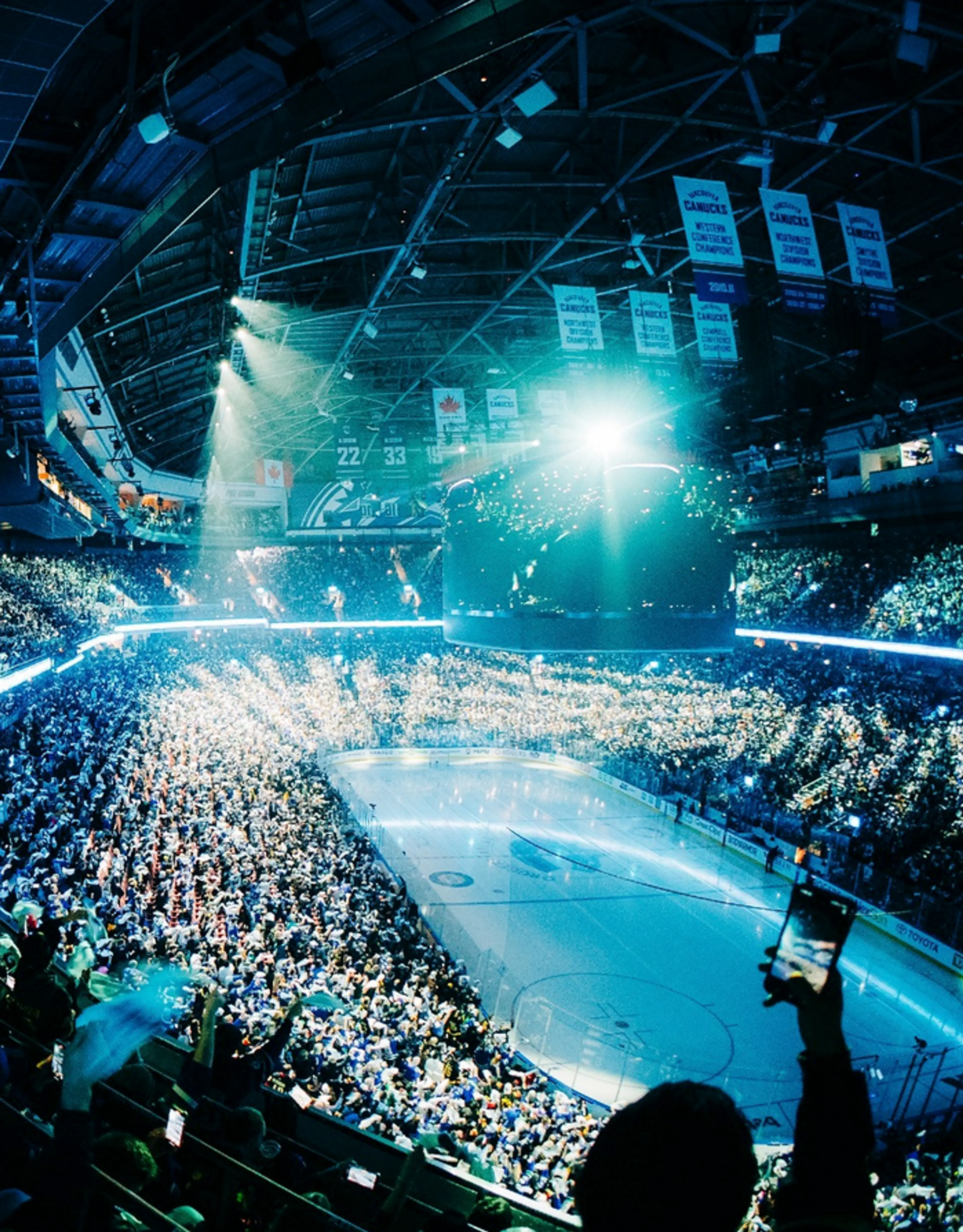 Fans cheer at a Canucks game in Vancouver