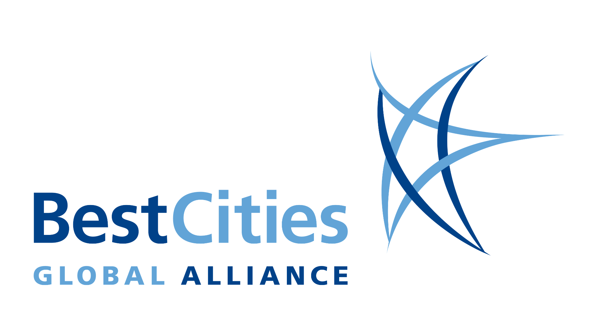 Logo with text BestCities Global Alliance and a blue abstract star design on the right