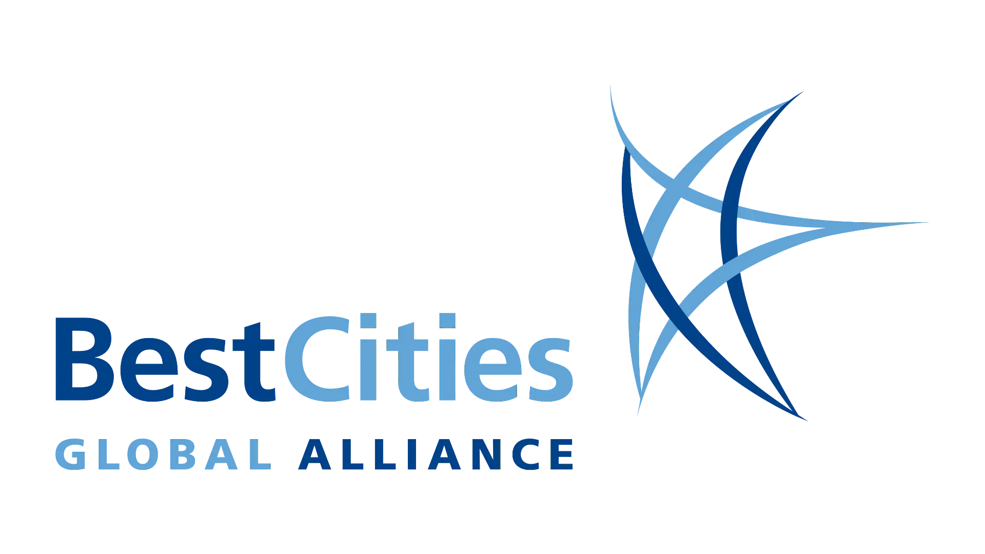 Logo with text BestCities Global Alliance and a blue abstract star design on the right