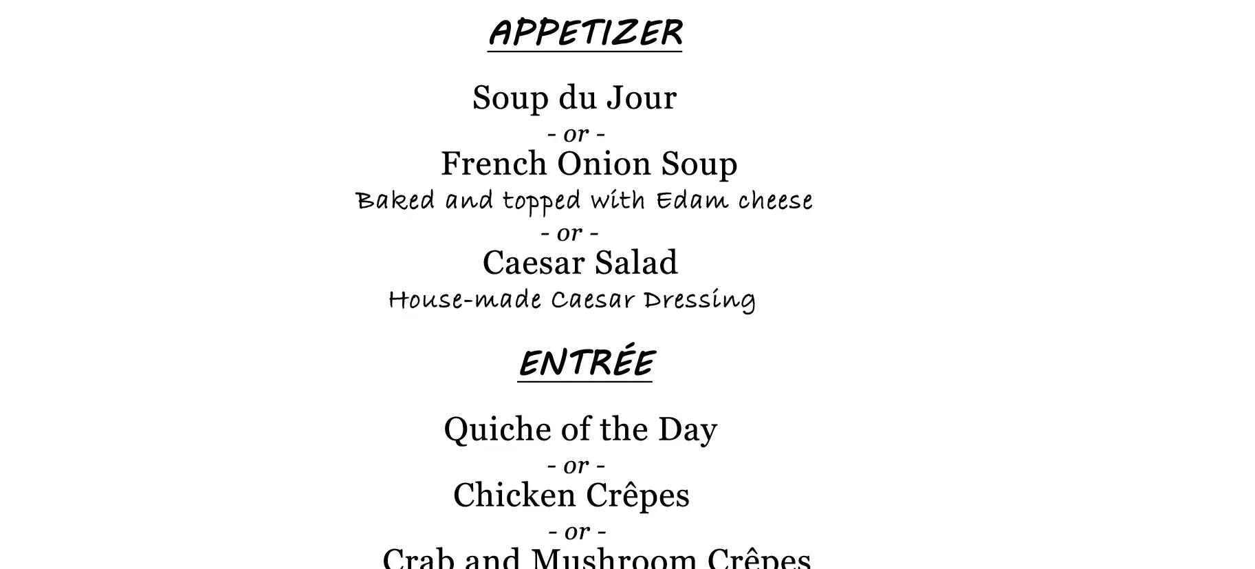 Dine Out Lunch Menu