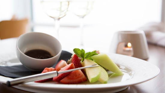 The popular chocolate fondue available at the Summit Restaurant. Photo Credit: Paul Bride