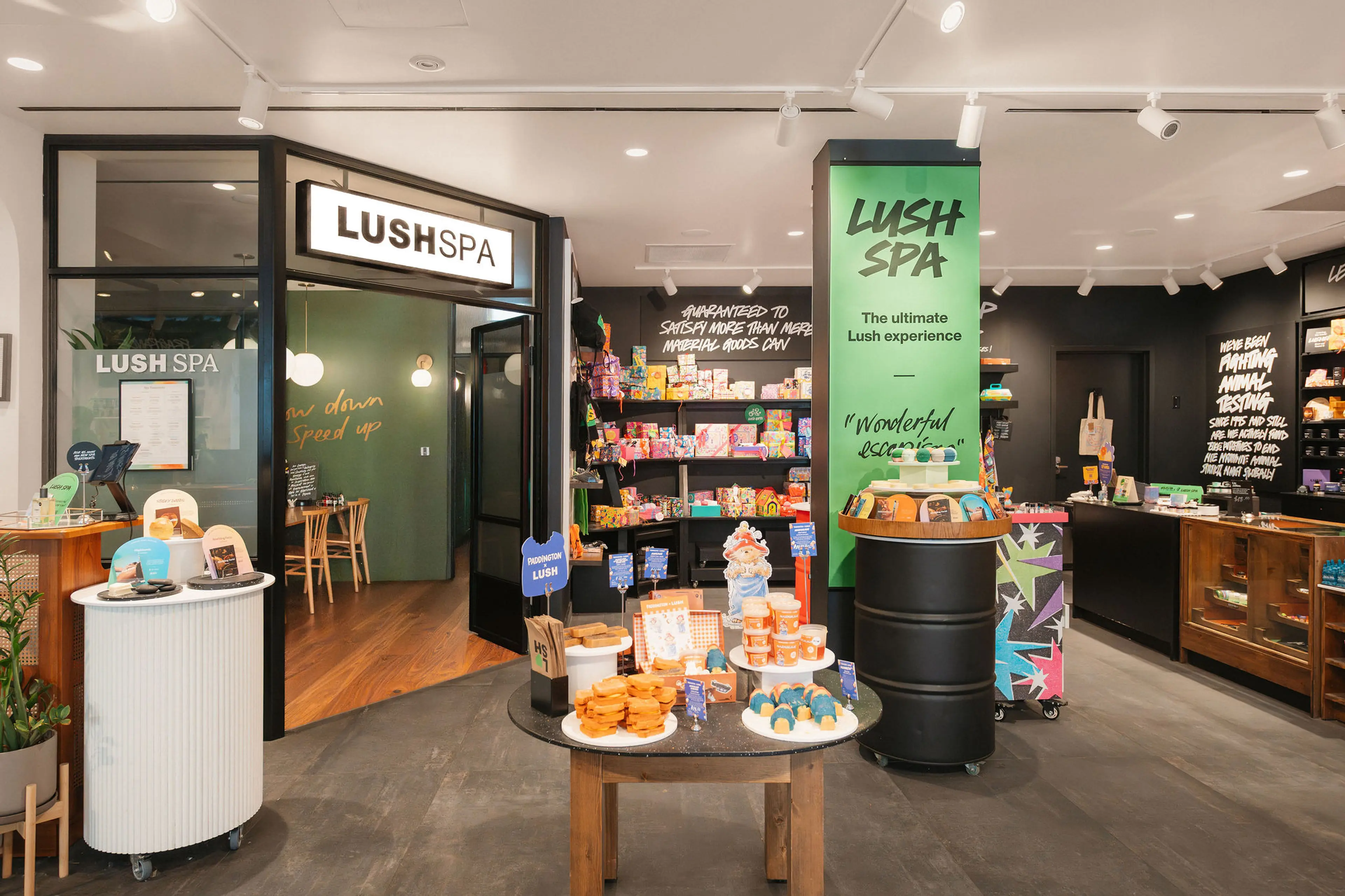 Interior image of the Lush shop and in-store Spa entrance in Vancouver.