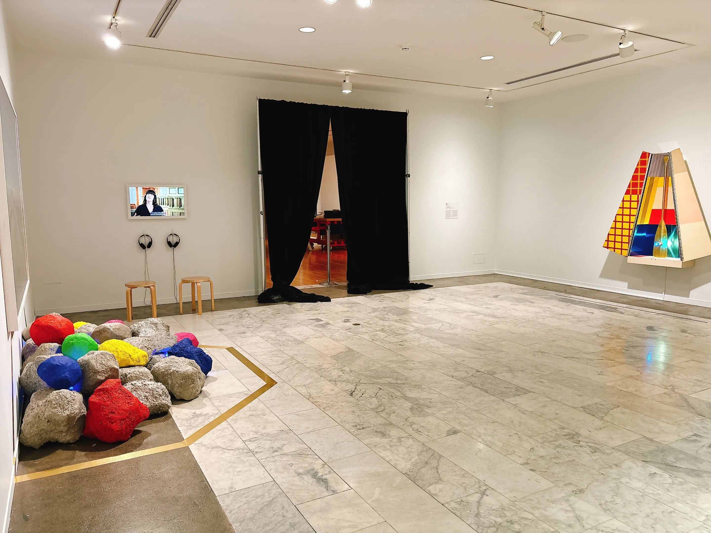 The works of Jin-me Yoon and Robert Rauschenberg across from one another at the Vancouver Art Gallery