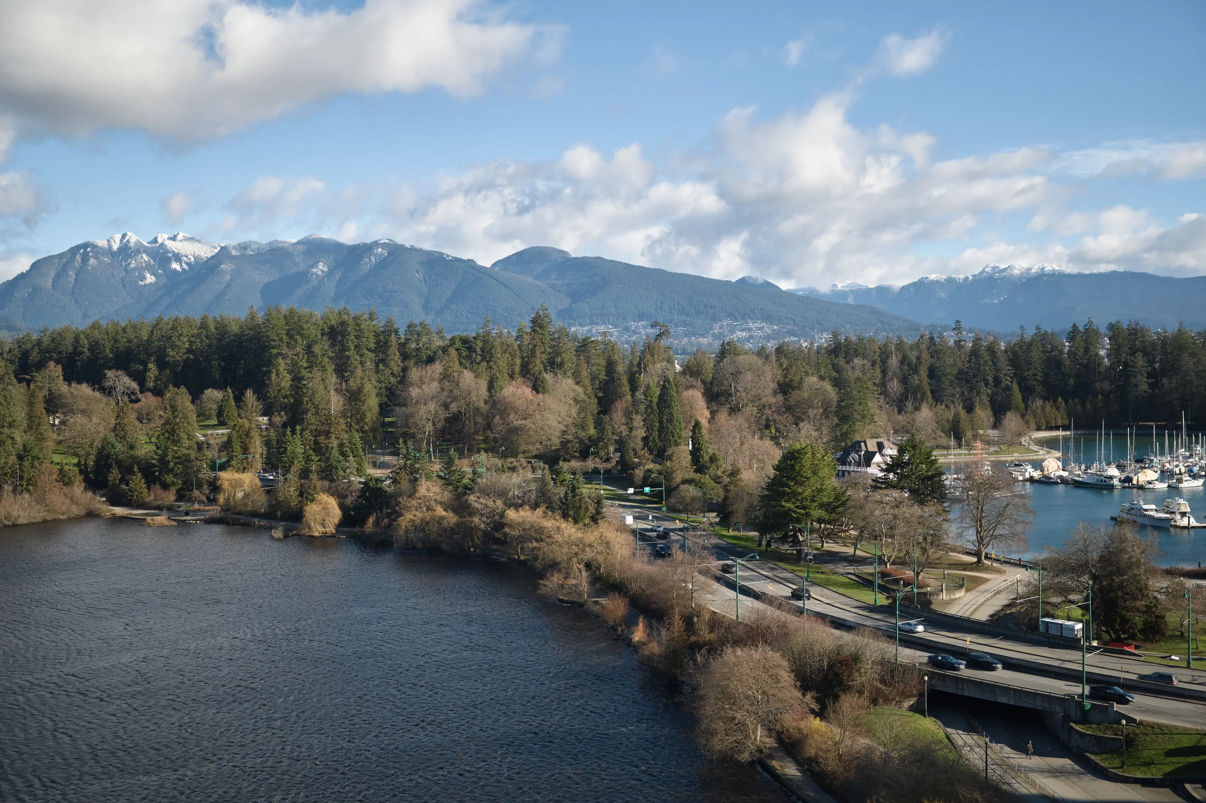 An aerial image of Stanley Park and Lost Lagoon in Vancouver.
