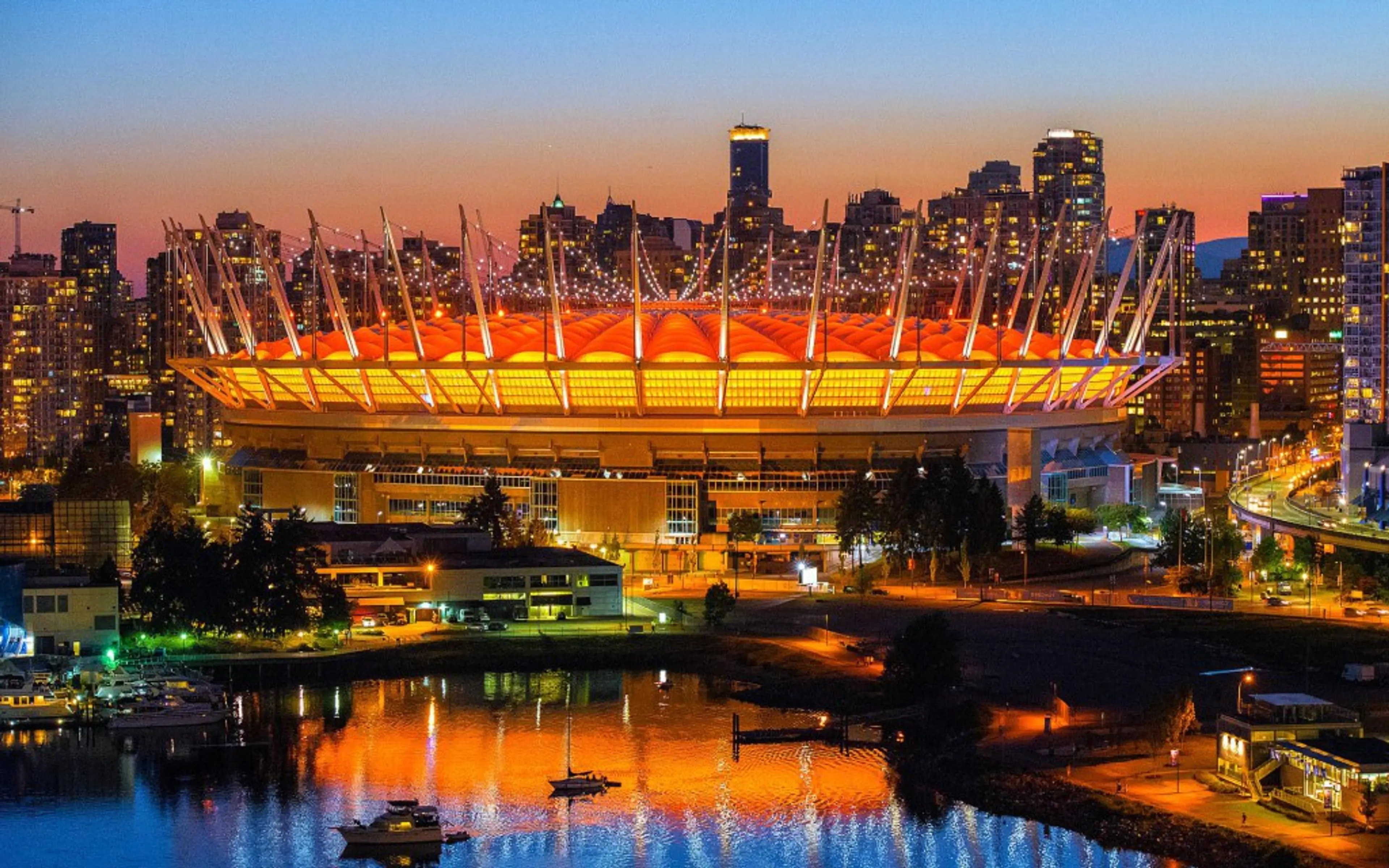 Night view of Vancouver BC Place