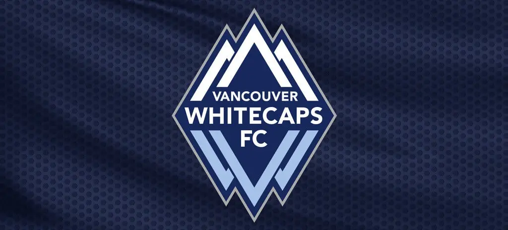 Vancouver Whitecaps FC logo with stylized mountain peaks on a dark blue textured background
