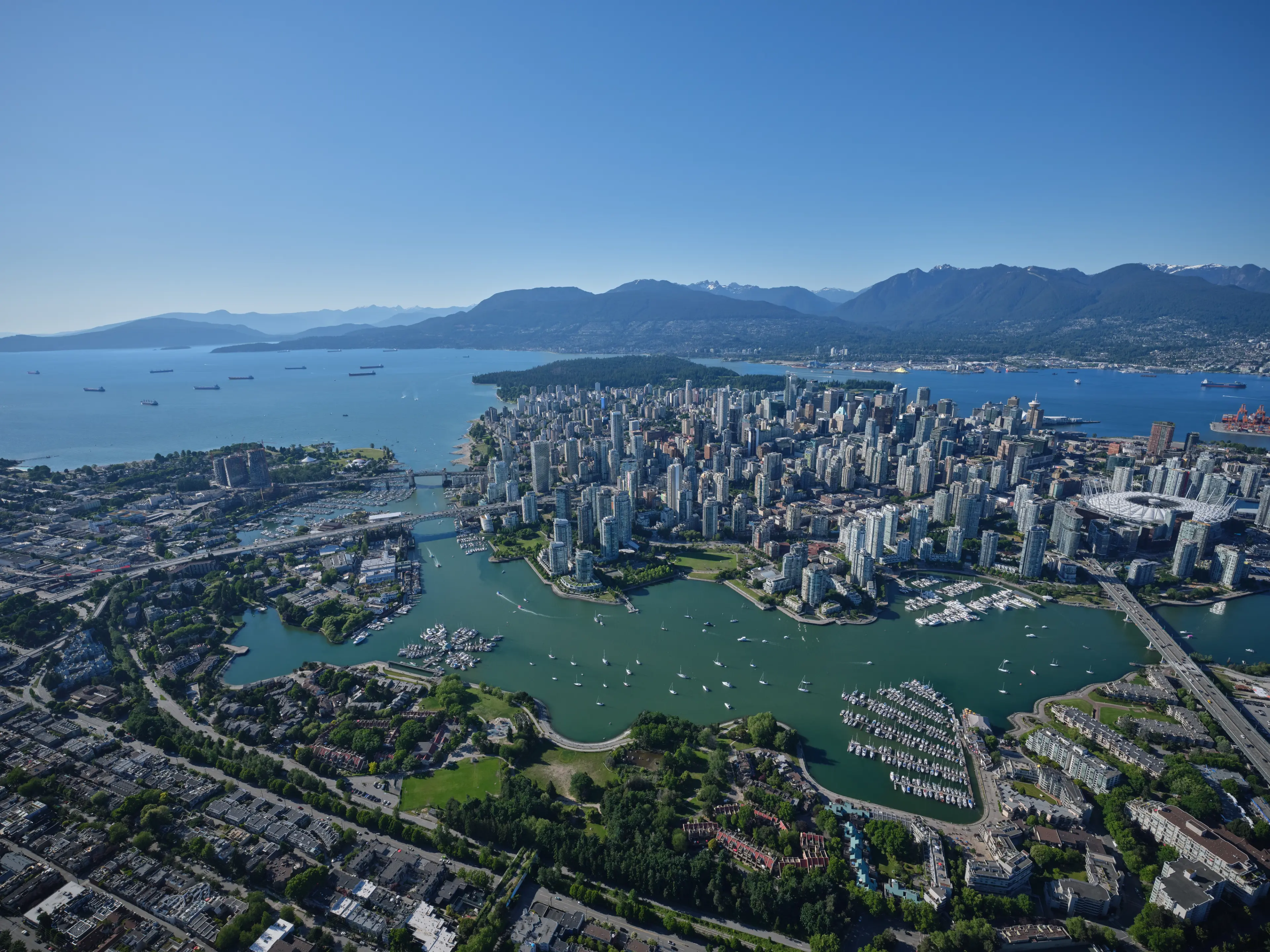 Aerial view of Vancouver in the summer.