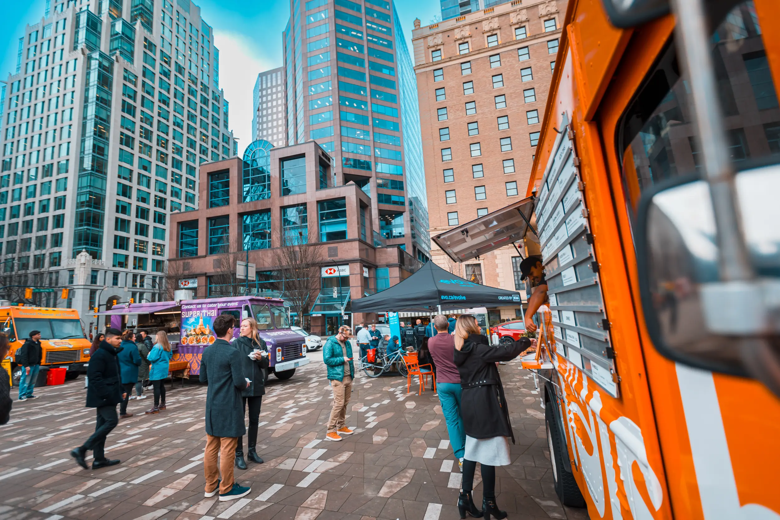 Food trucks around Robson Square at Street Food City in Vancouver.