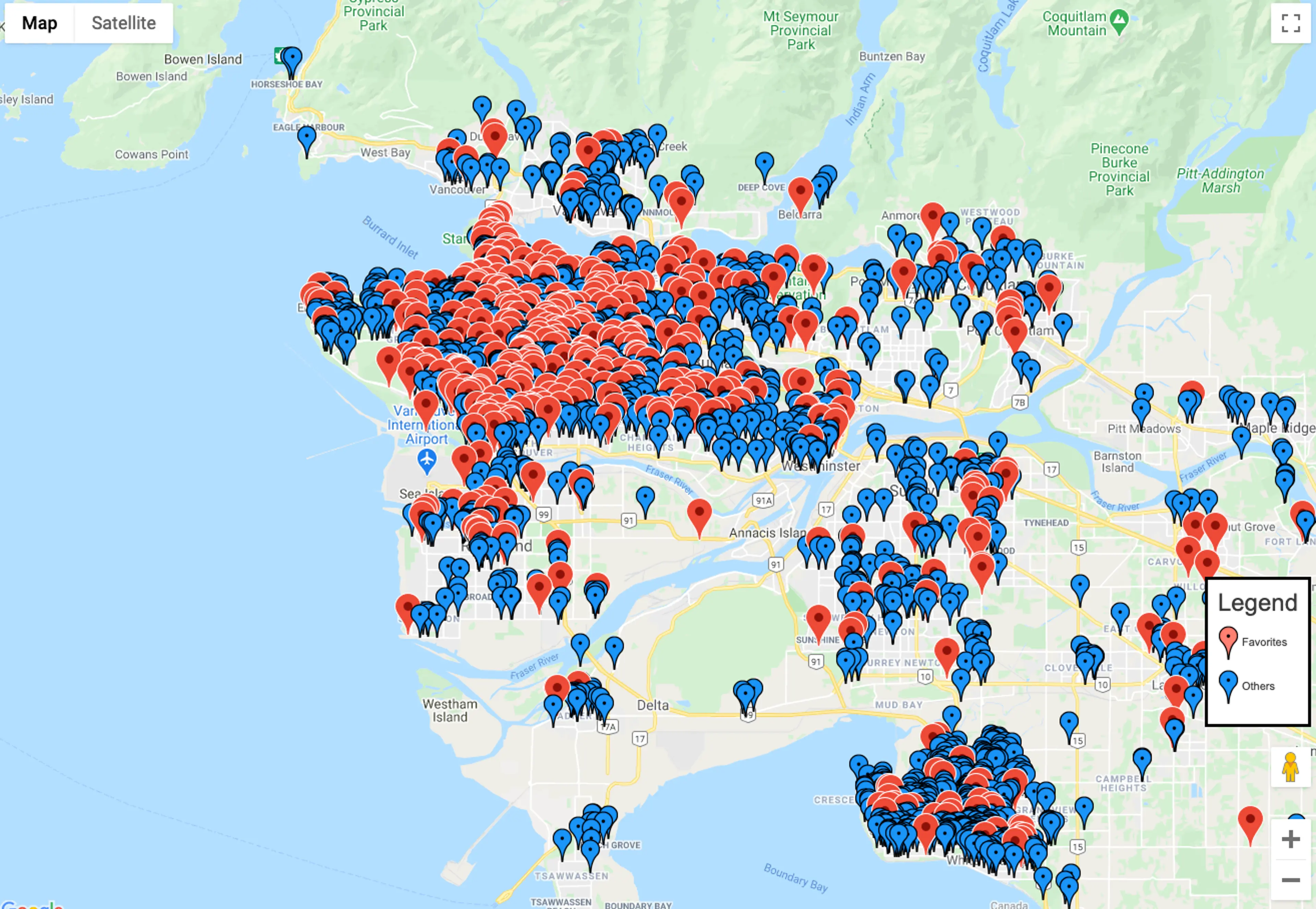 Map of Vancouver's cherry blossom locations