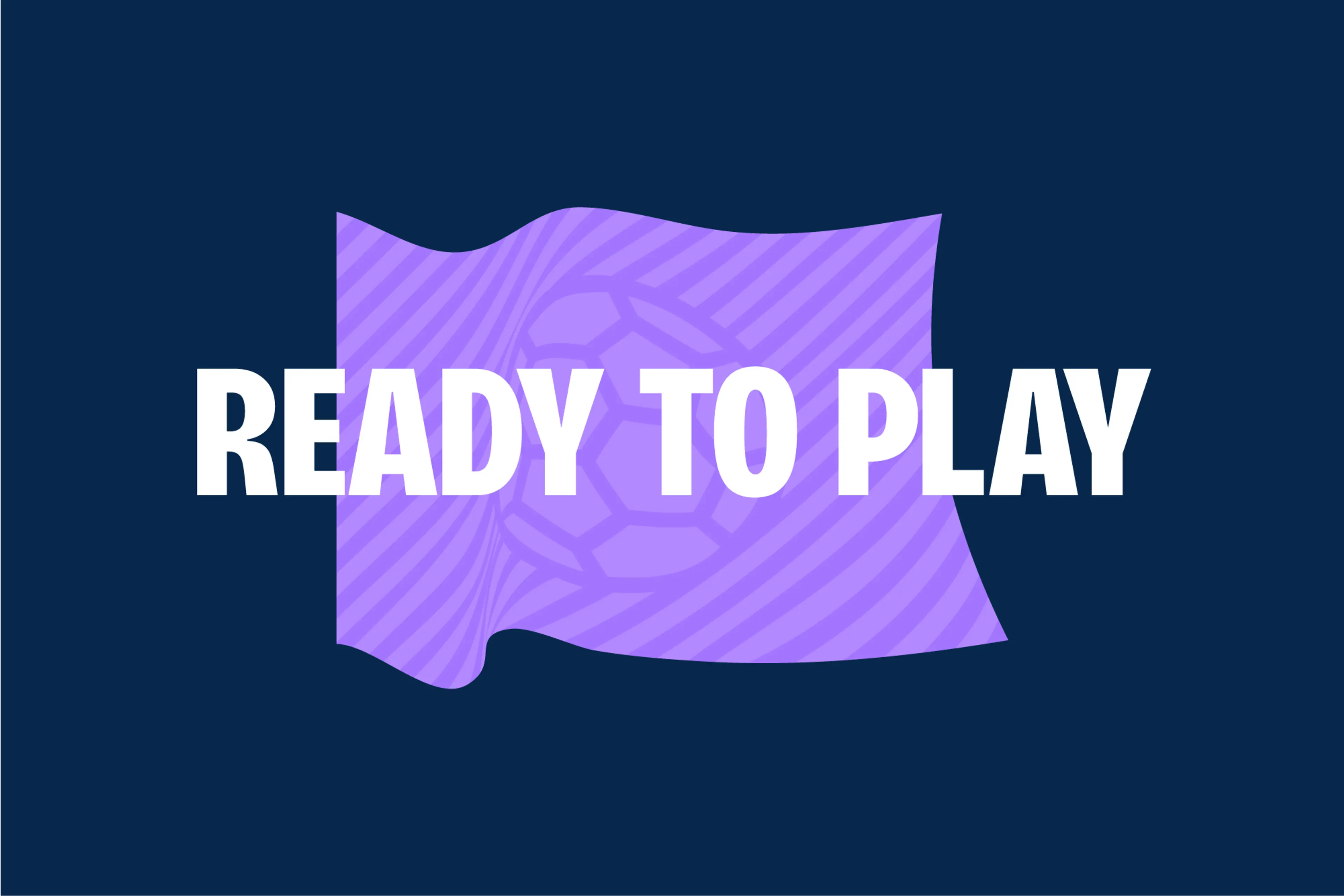 An image of a flag with a soccer ball pattern with the words Ready To Play