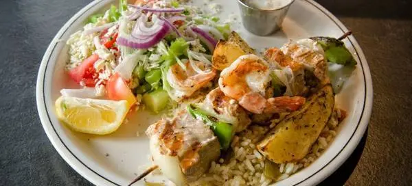 Salmon souvlaki
