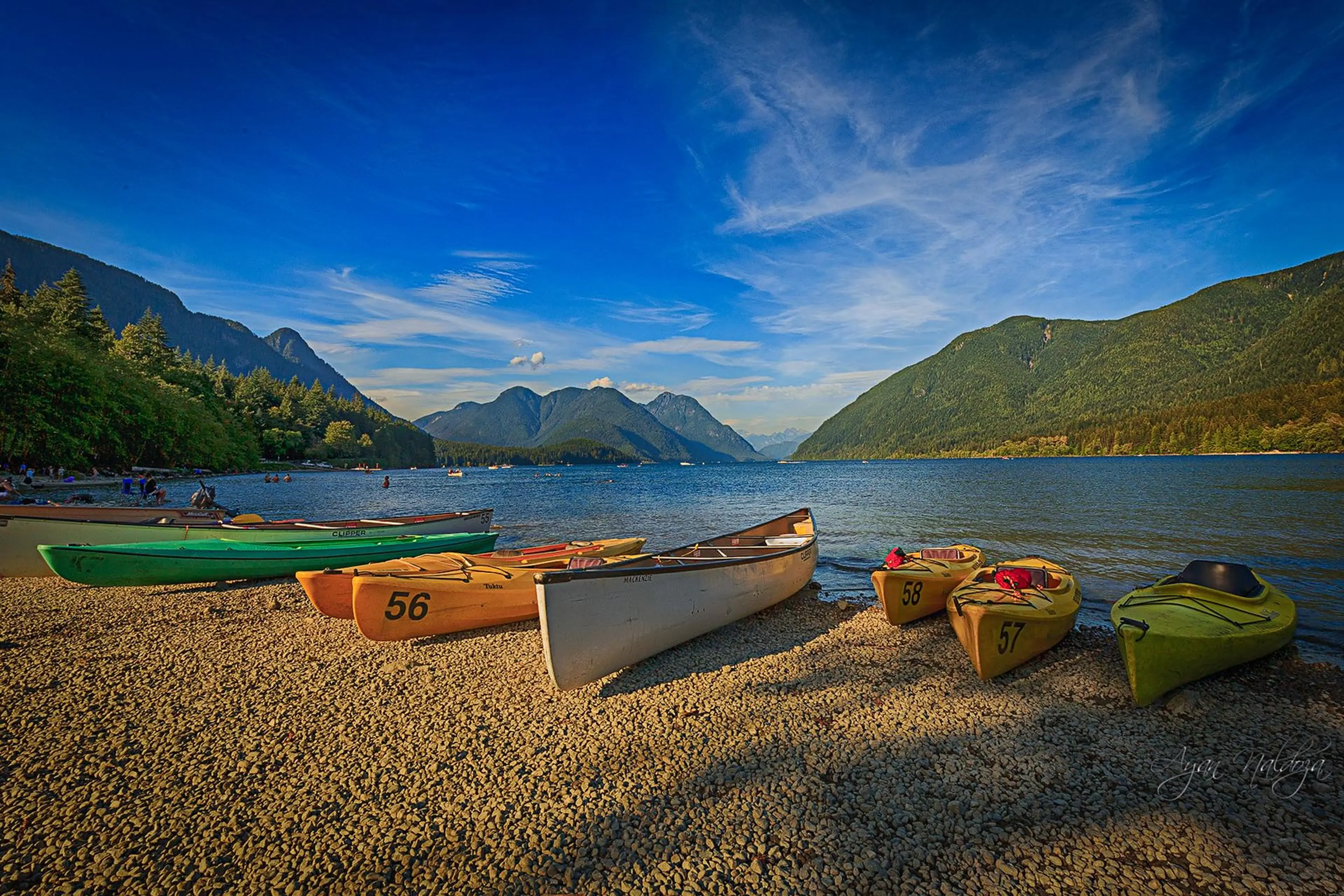 Rental canoes at Alouette Lake near Vancouver, BC