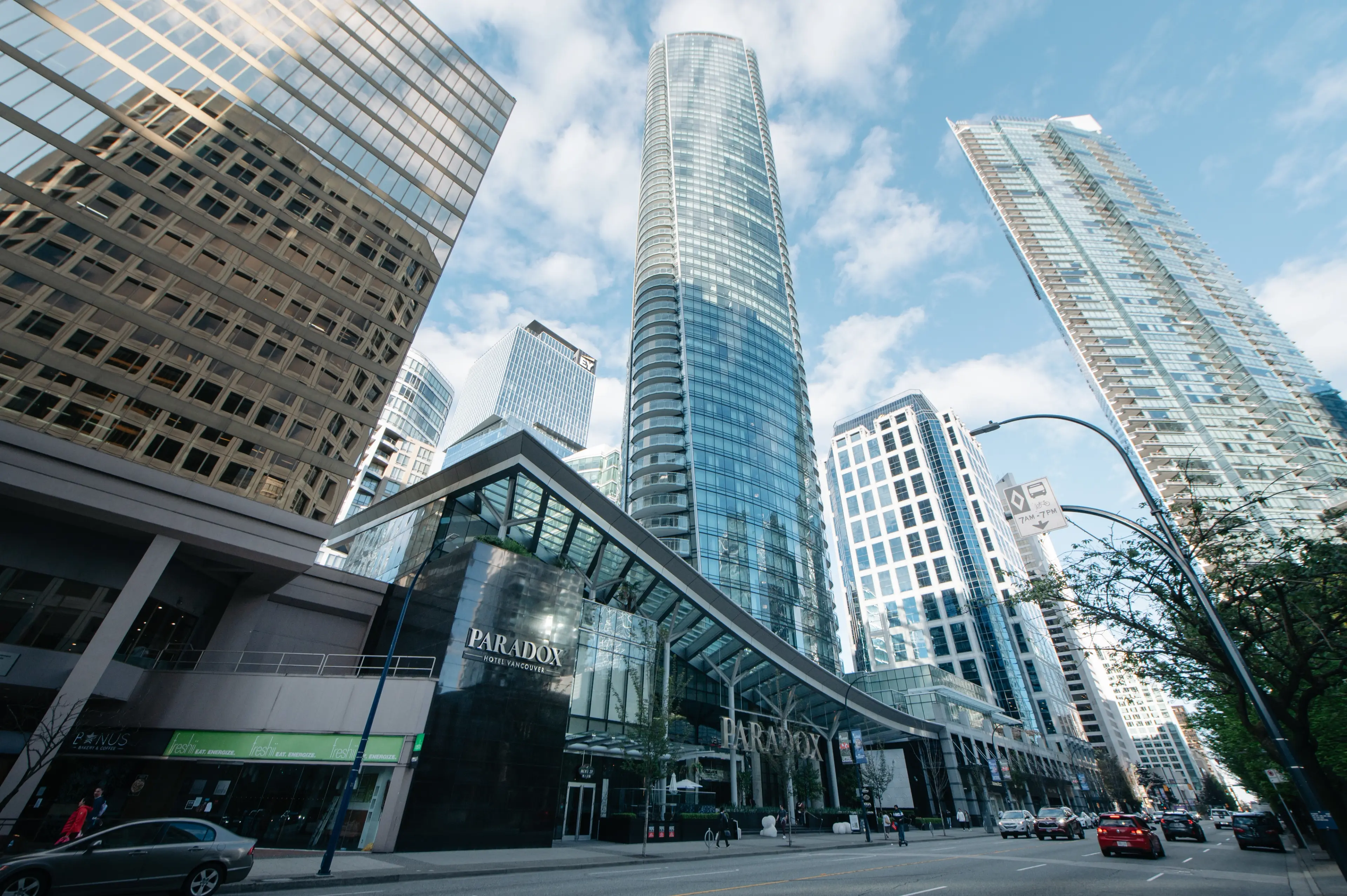 Exterior image of the Paradox hotel in Vancouver.