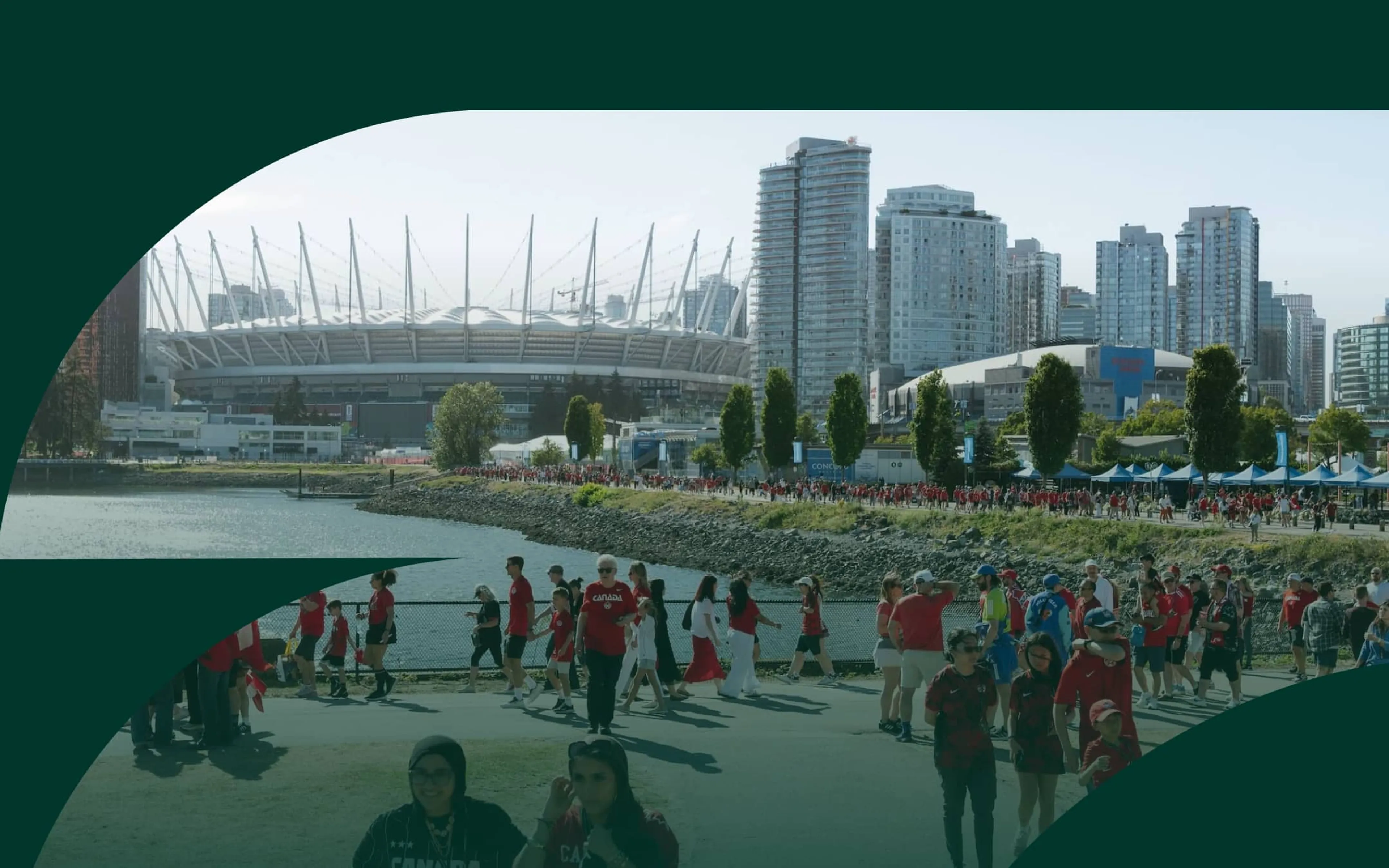 Aerial view of Vancouver skyline showing BC Place 