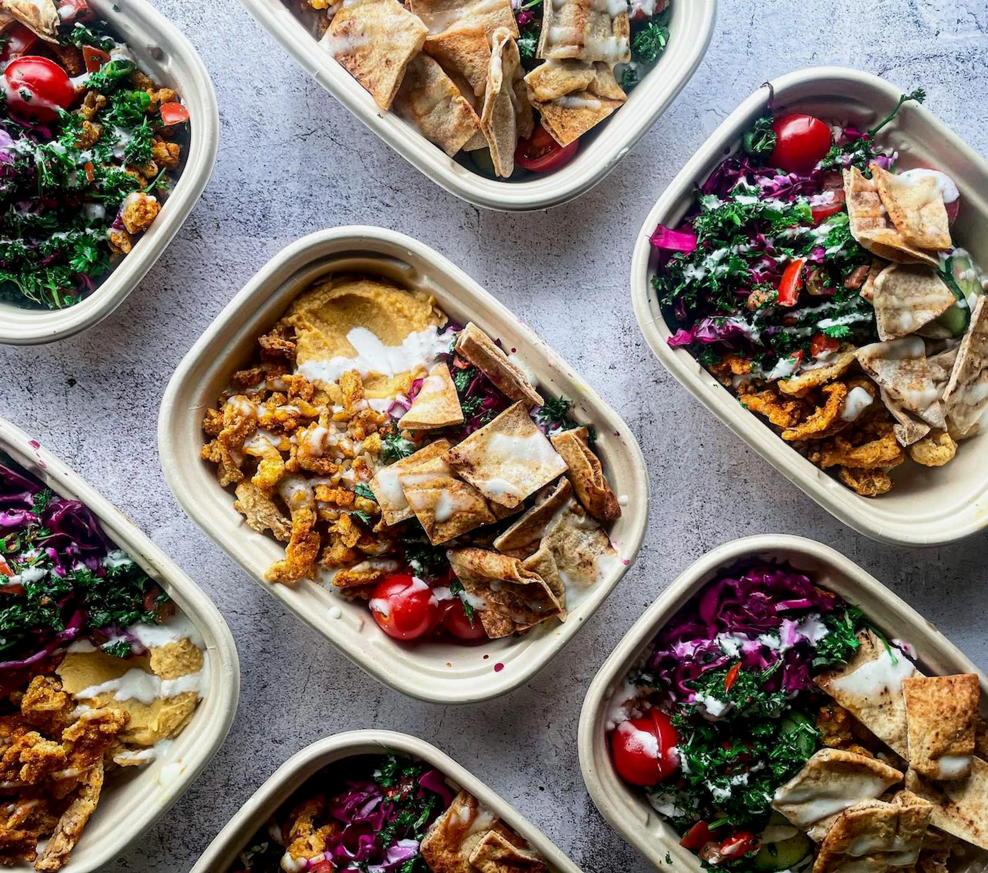 Overhead shot of food at The Vegan Night Market