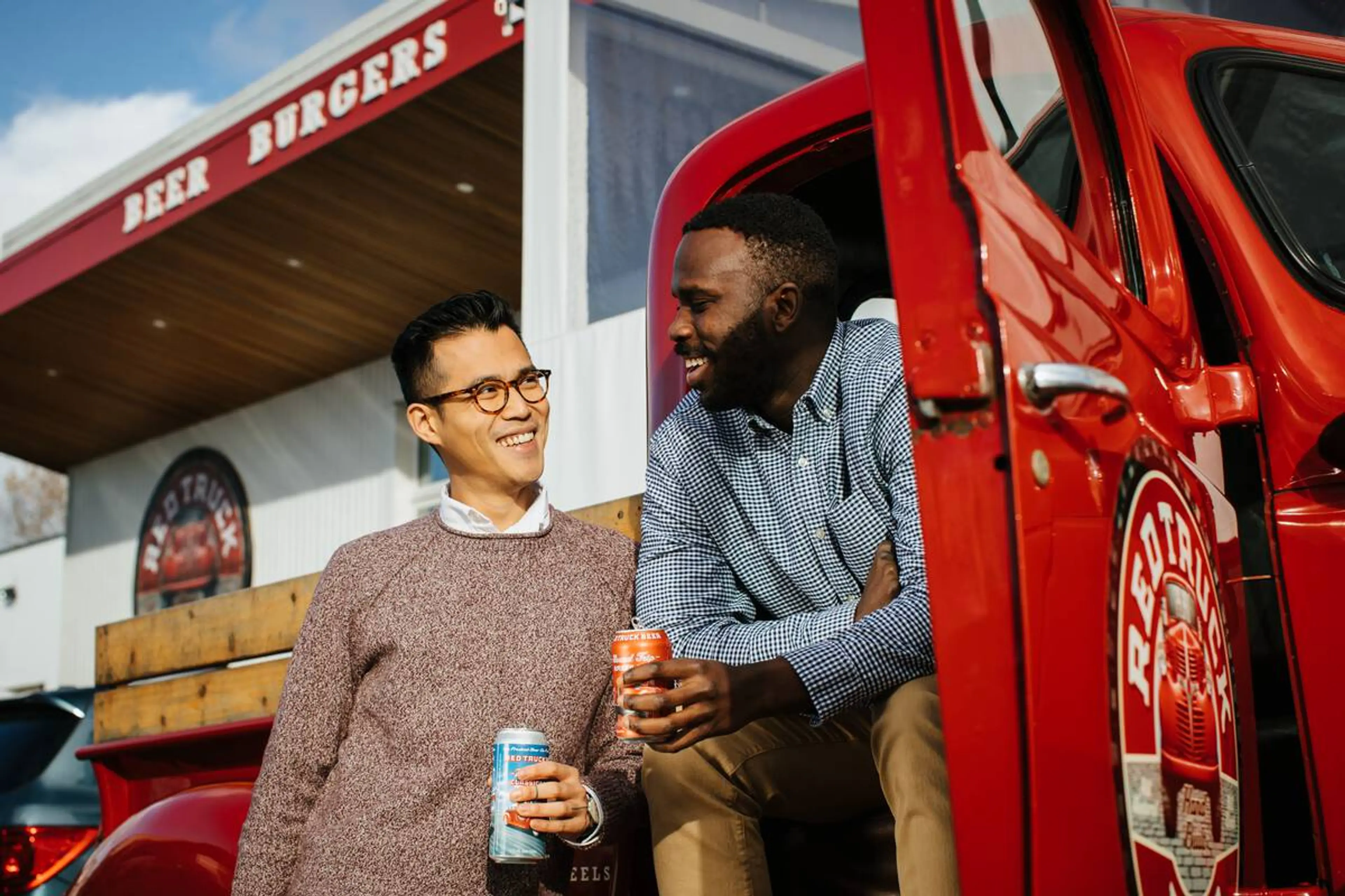 Guys having a beer at Red Truck Brewing