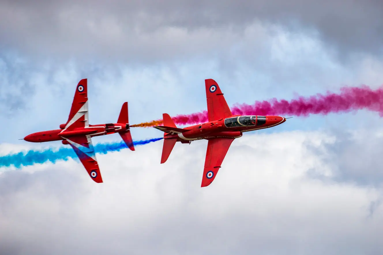 The Red Arrows, Royal Air Force Aerobatic Team, will perform their signature stunts over Vancouver Harbour