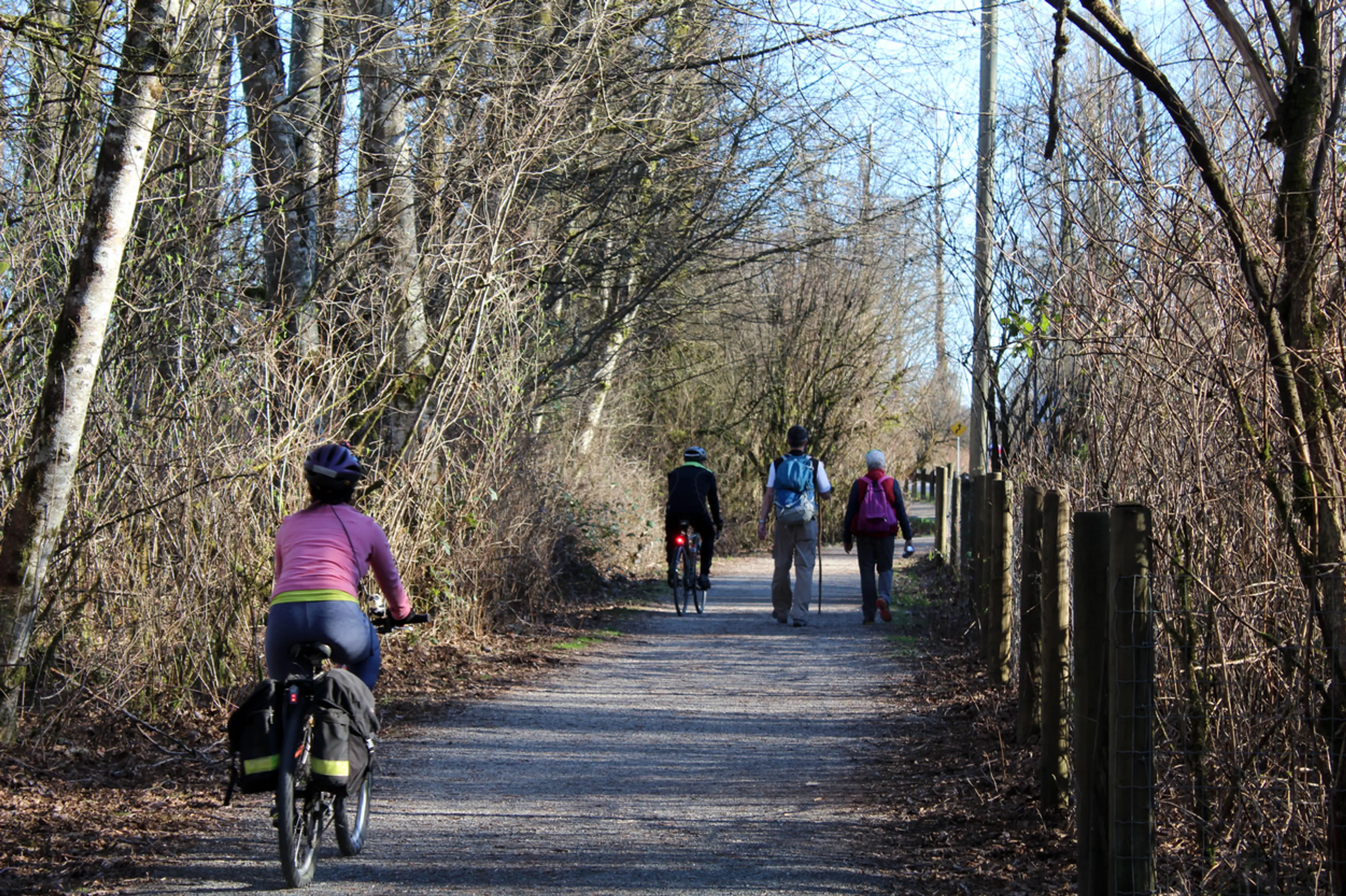 Cyclists on the Fort to Fort Trail in Derby Reach Regional Park