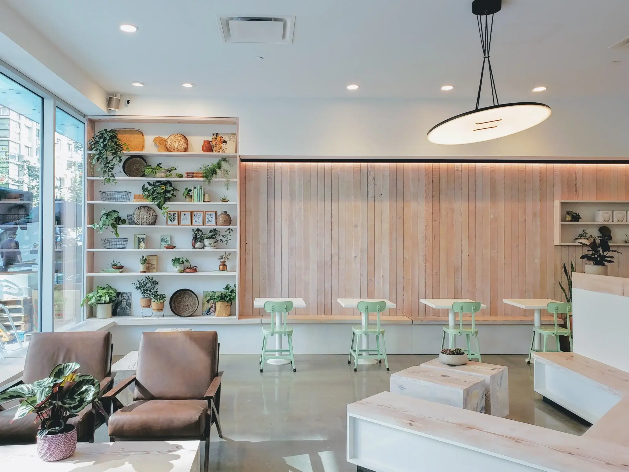 Cafe seating at Matchstick in Yaletown, Vancouver