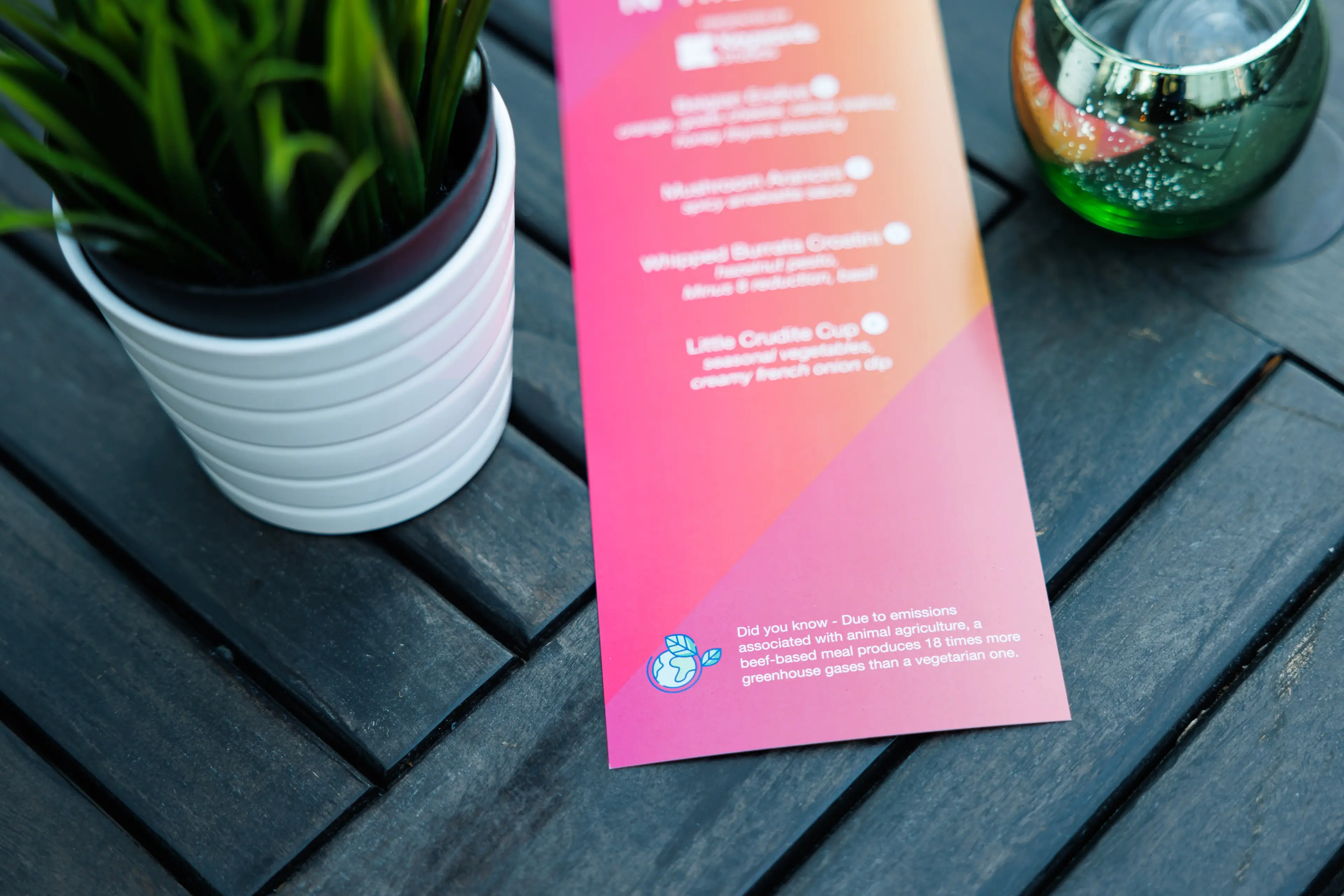 Menu for a vegetarian meal on a table at Parq Vancouver for a picnic as part of the External Development Summit