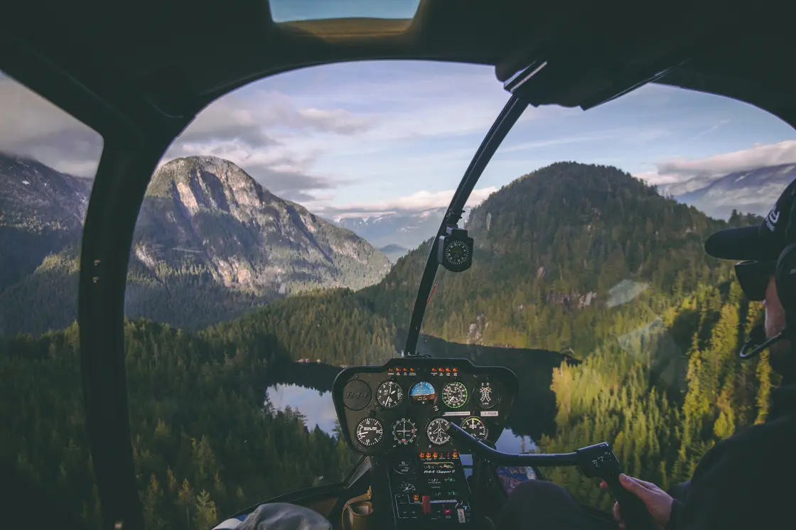 View of BC mountains from a helicopter