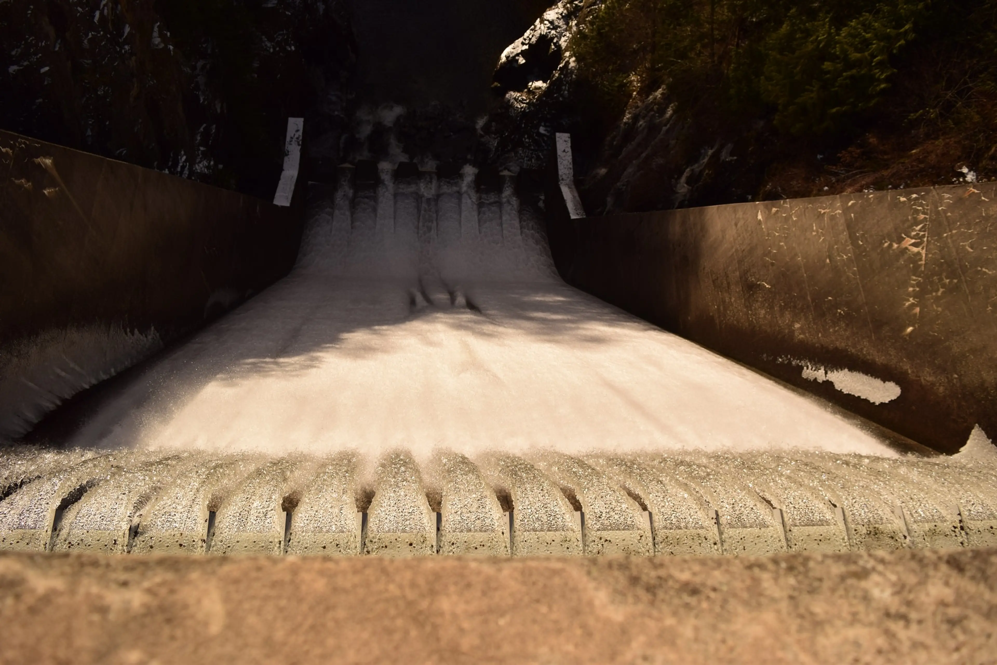 Looking down the spillway at the Cleveland Dam in North Vancouver